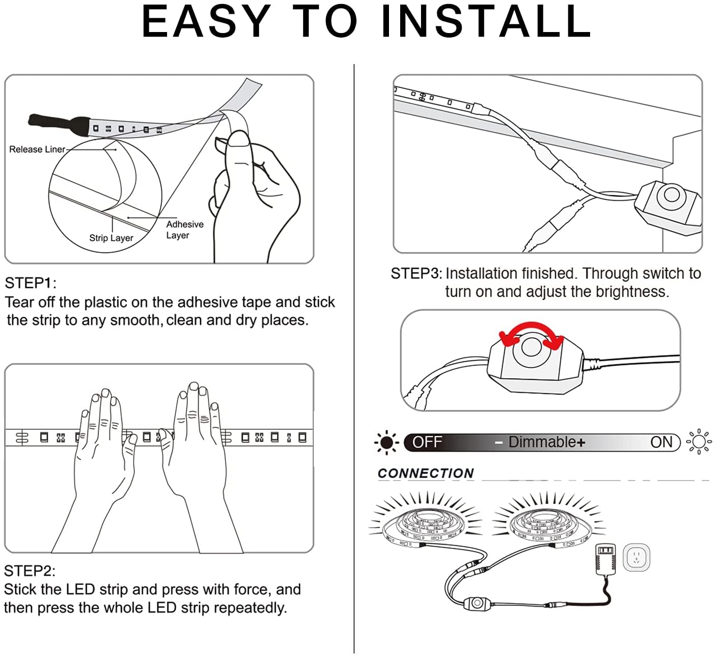 DAYBETTER LED Strip Lights, 50ft Dimmable 6500K Bright White, 900 LEDs for Home Decoration, Vinyl, Daylight White, Model FLSLS2015WUS