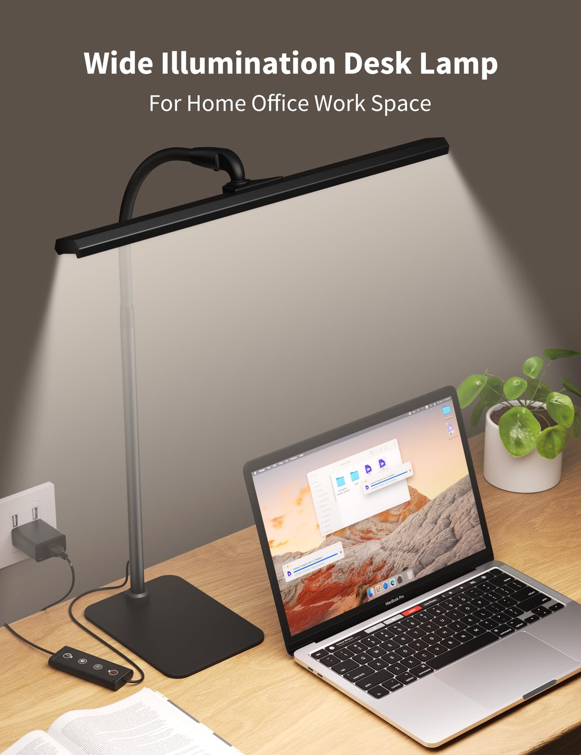 Kary Led Desk Lamps For Home Office, Tall Desk Light With Base, Flexible Gosseneck Adjustable Height 5-Level Dimmable Brightness