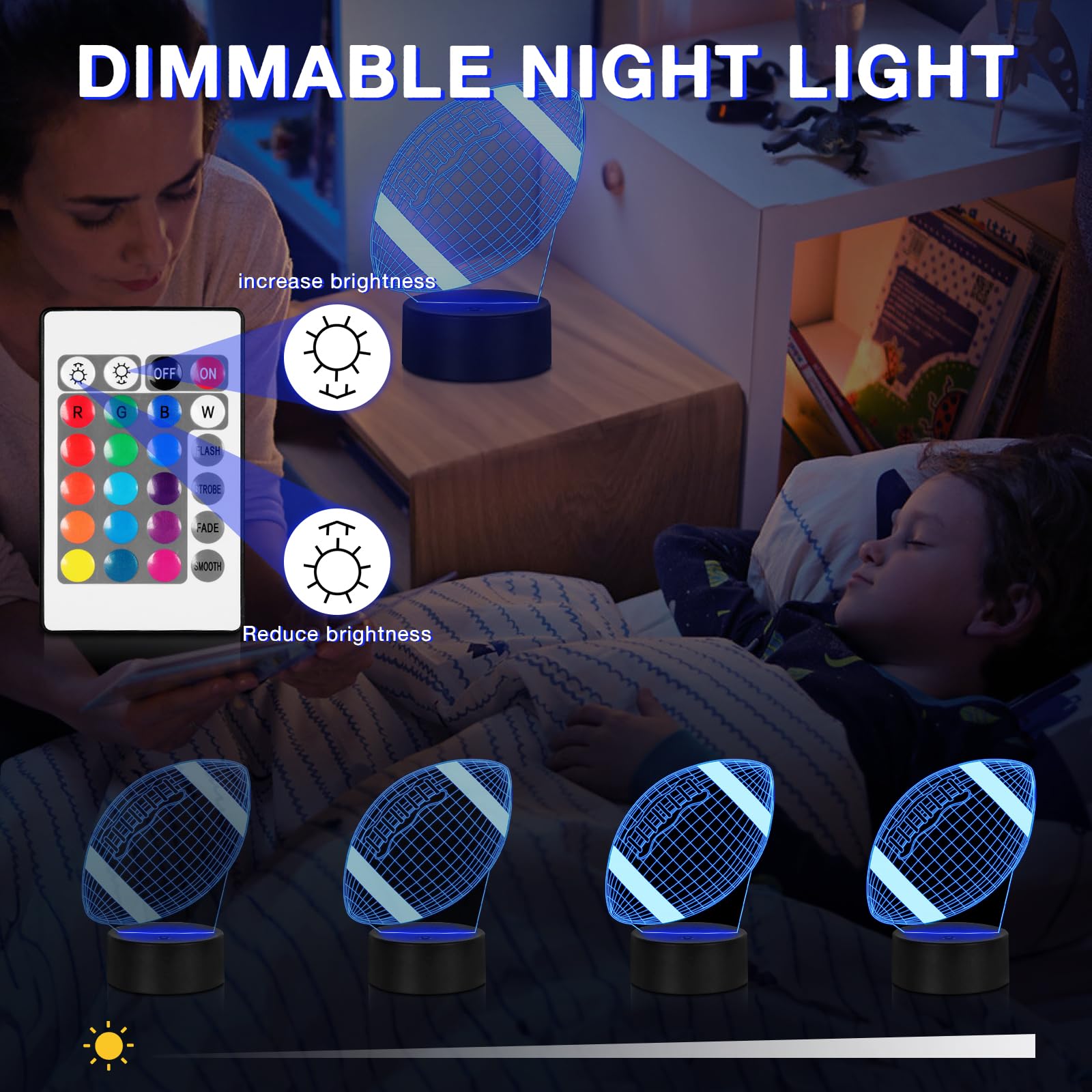 Funshot Football Night Light For Boys Room, Boys Football Gifts,Football Lamp Birthday Gifts, Football Room Decor, 16 Colors 4 L