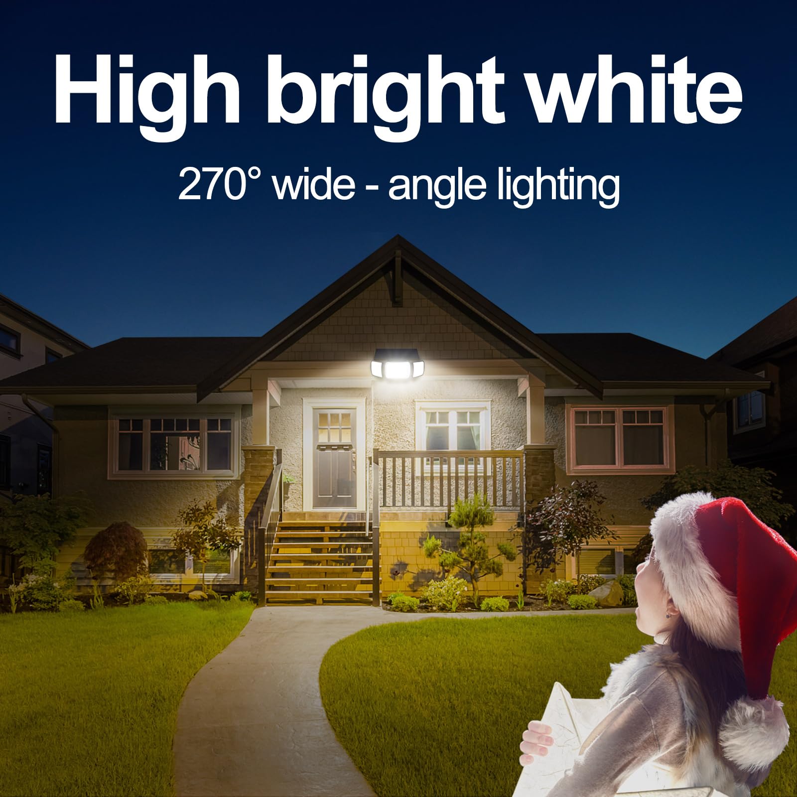 intelamp Solar Security Lights - 6000mAh Motion Sensor LED Floodlights, 270° Illumination, Waterproof, White, Model 12C, 1 Pack