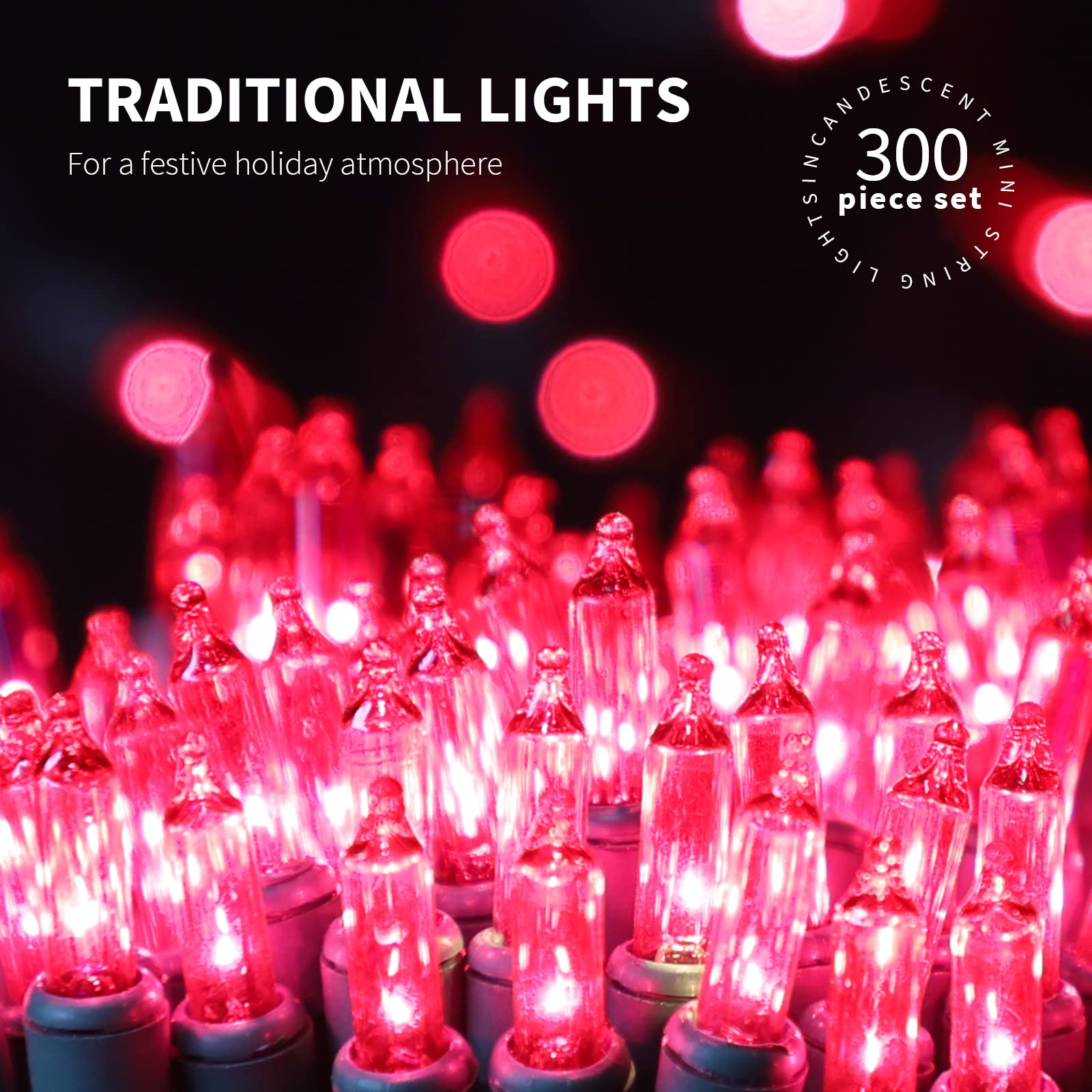 Justpro 300Lights(2*150L) Pink Extra-Bright With End Connectors Christmas Decorative Lights 19.44M Ul Certified Mini String Ligh