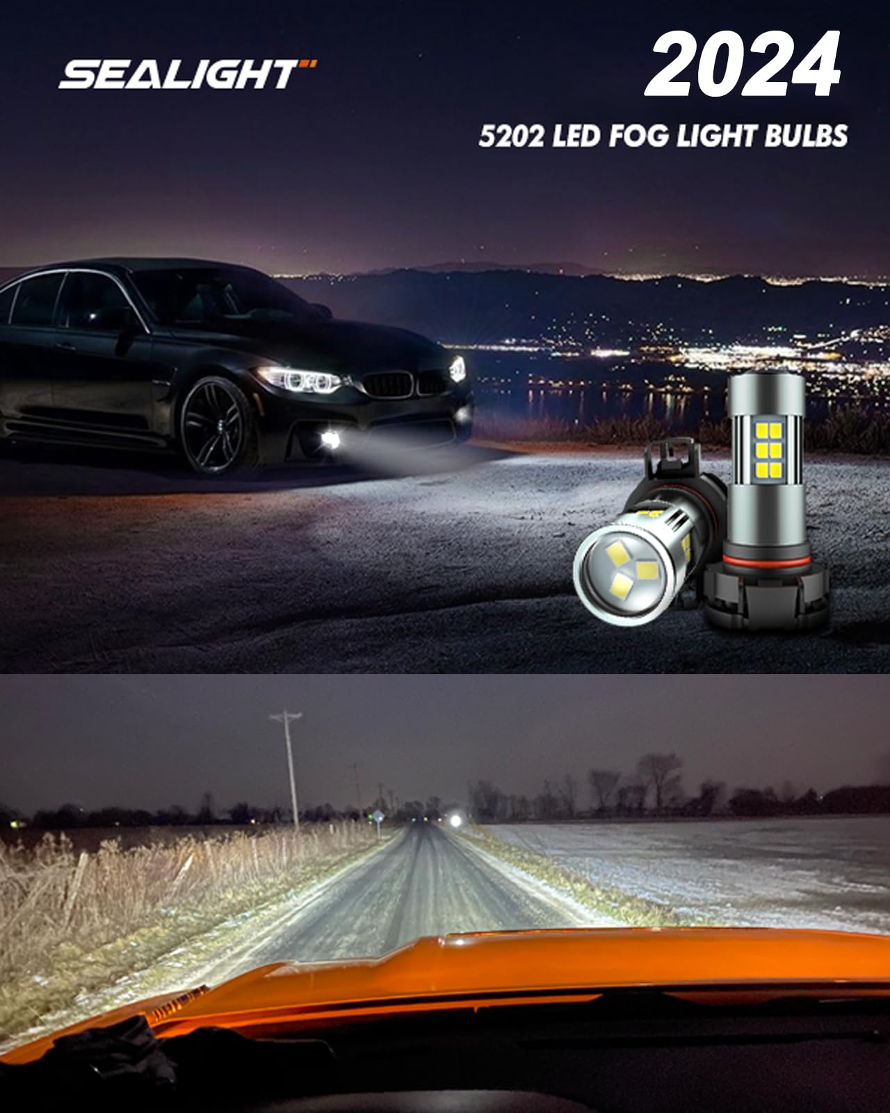 SEALIGHT 5202 LED Fog Light Bulbs, 6000K White, 27 SMD Chips, 1:1 Design, Pack of 2