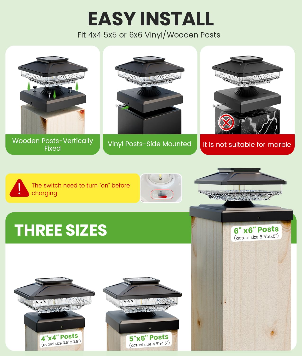 Bitpott Bright Solar Post Lights 8 Pack, 3-In-1 [4X4/5X5/6X6] Fence Post Solar Lights Waterproof Ip65, 6000K Solar Post Cap Ligh