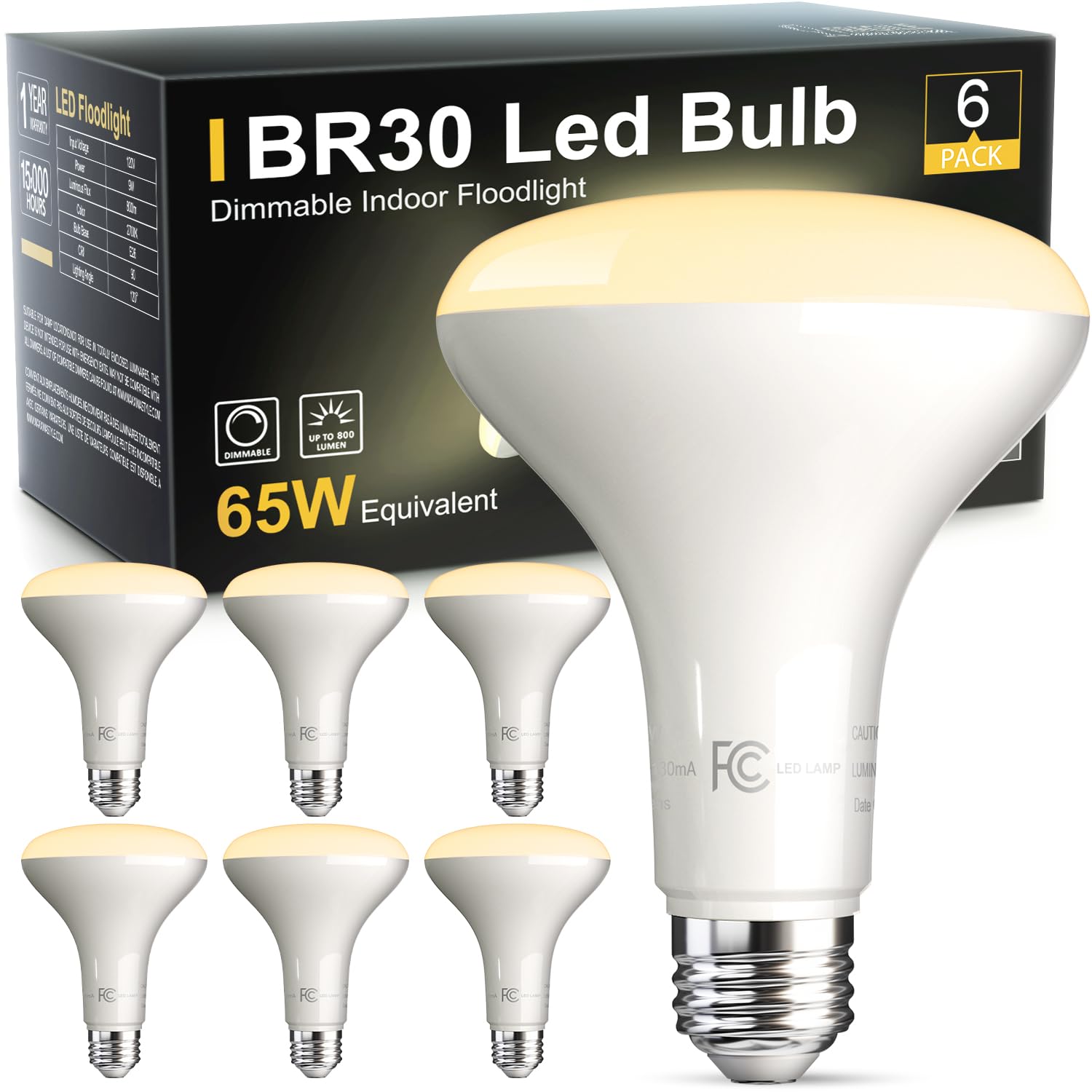 VOLIVO LED Flood Light Bulb, Dimmable 9W (65W Equivalent), Soft White 2700K, E26 Base, 800 LM, 6 Pack, Model QRSD