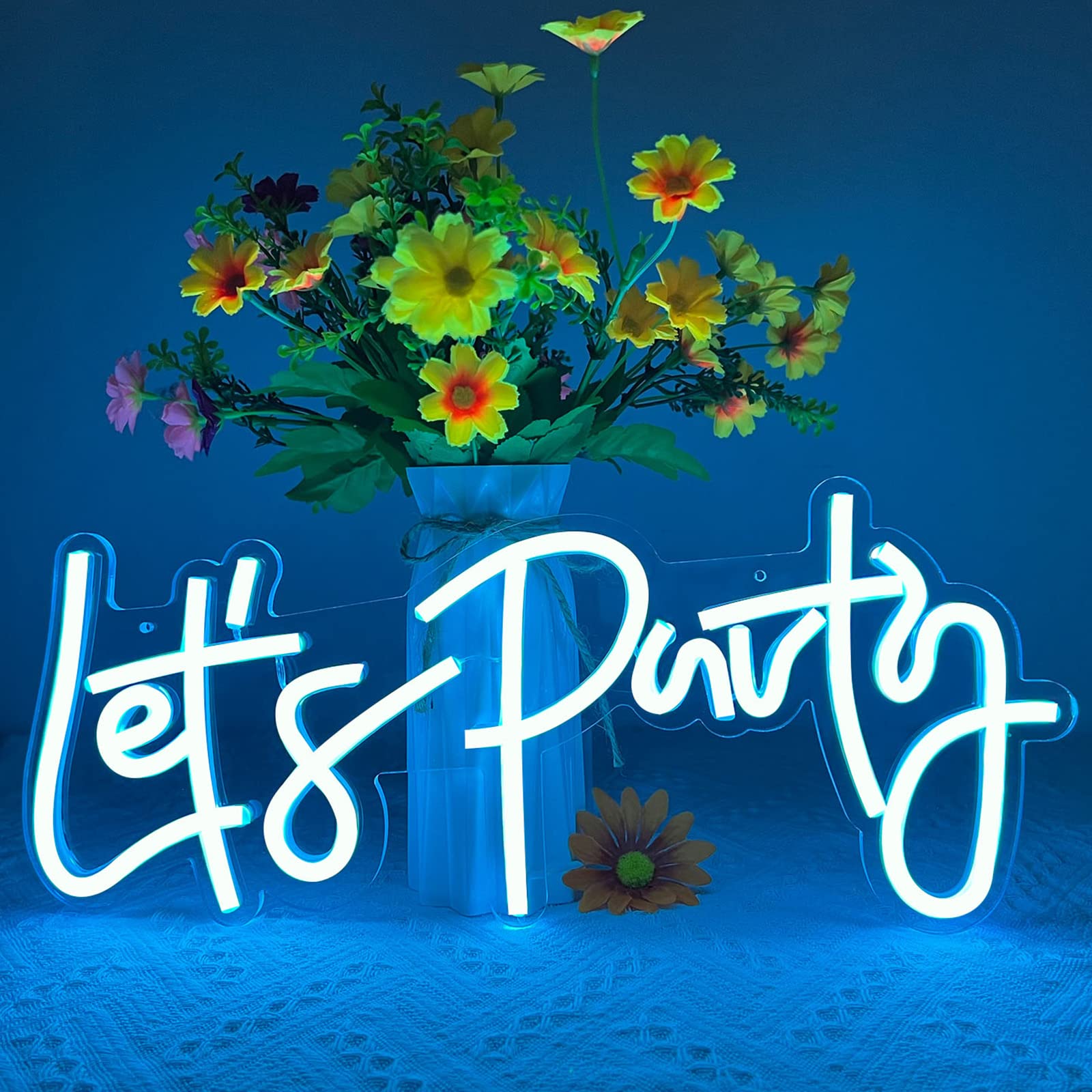 Bernicekelly Let'S Party Neon Sign - Blue Led Wall Decor For Parties & Gamer Rooms