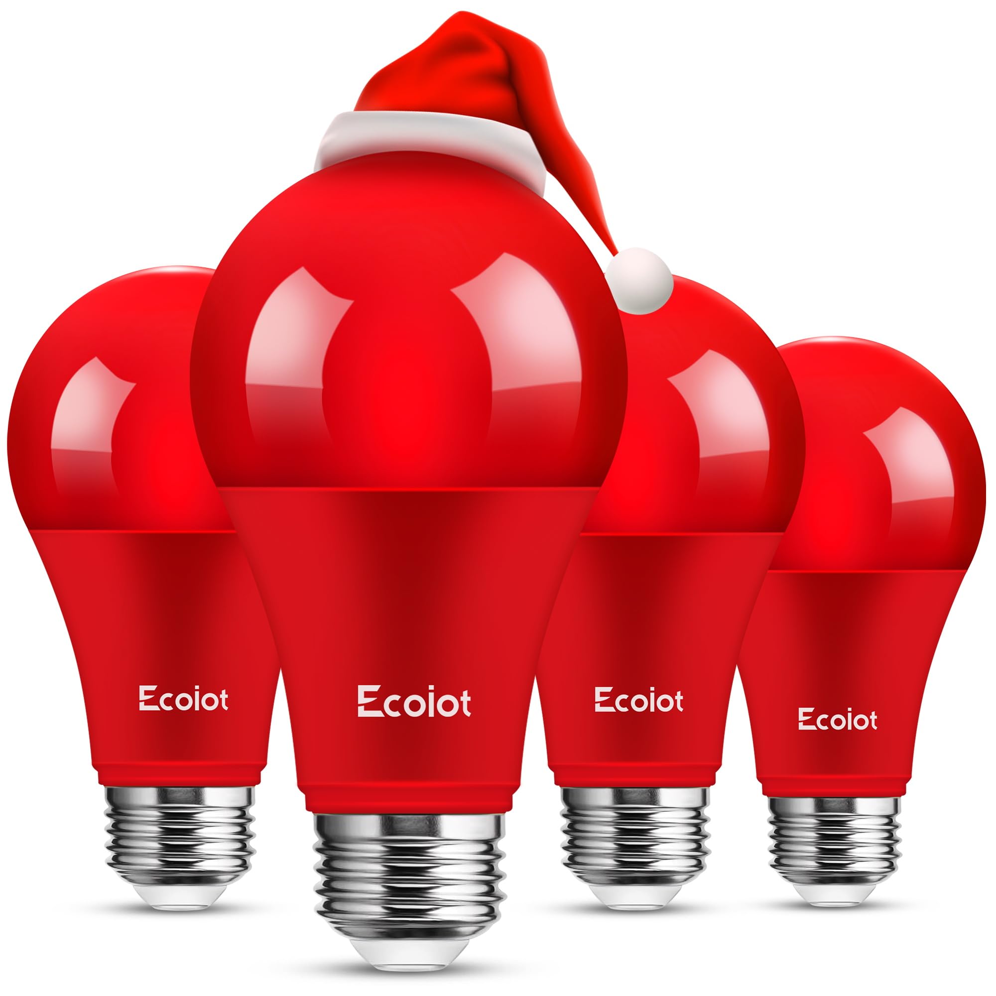 Ecoiot Red Light Bulb, Red Christmas Light Bulb A19 9W (60W Equivalent), 120V E26 Base A19 Led Christmas Light Bulb, Colored Bul