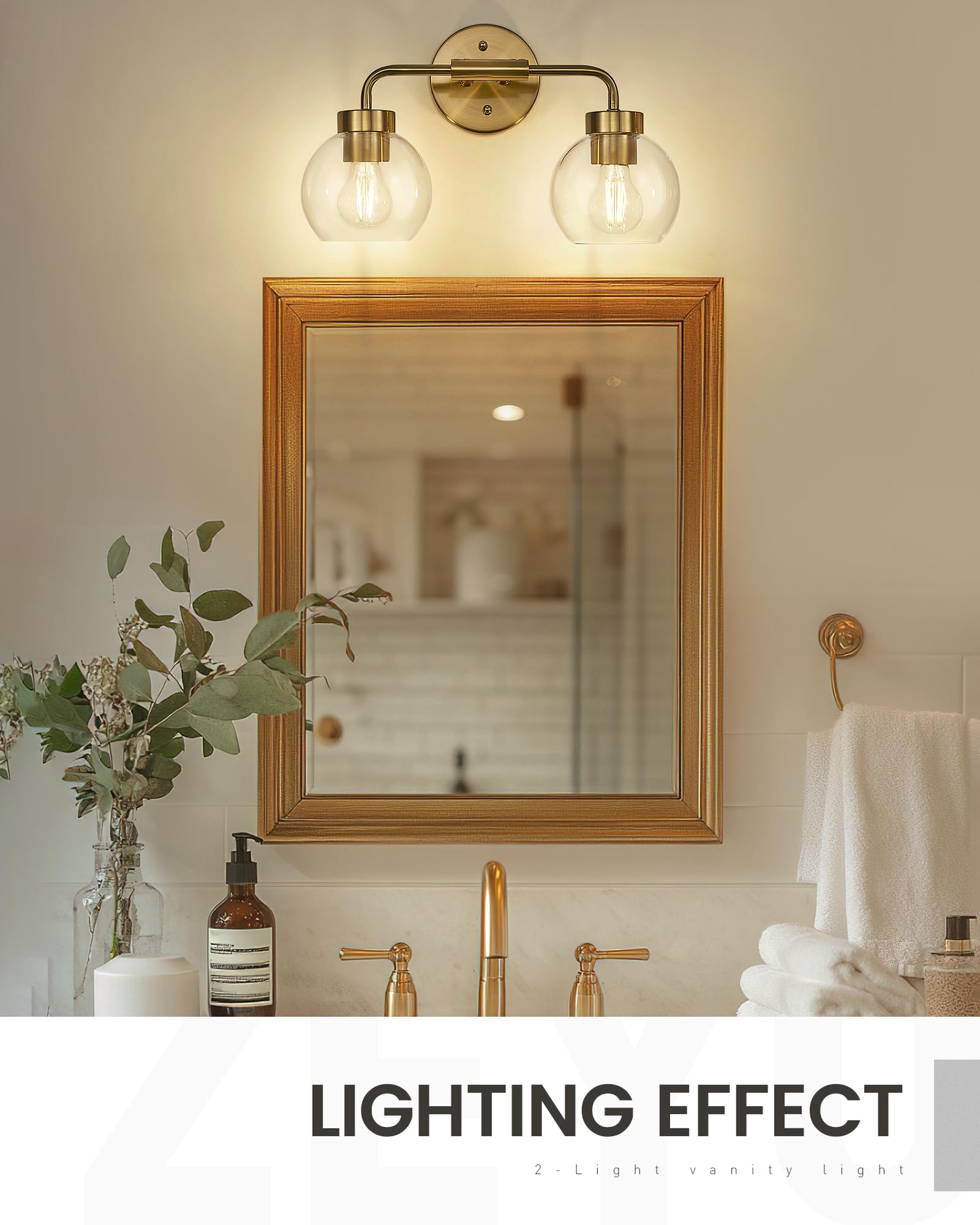 Zeyu 16 Inch Wall Sconce Lighting For Bathroom  Gold Bathroom Vanity Light  2-Light Vanity Lights With Clear Glass Globe Glass  Brushed Gold Finish  Zs62Bg-2W Bg