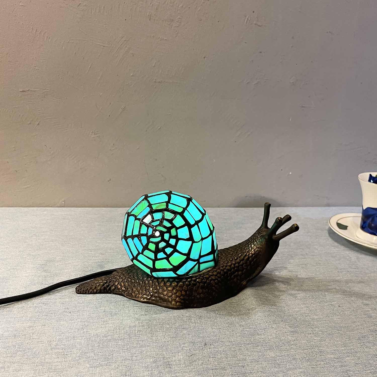 Bieye Tiffany Style Stained Glass Accent Table Lamp, Cyan, 10" D x 5" W x 5" H, Model L10975, Perfect for Home Decor