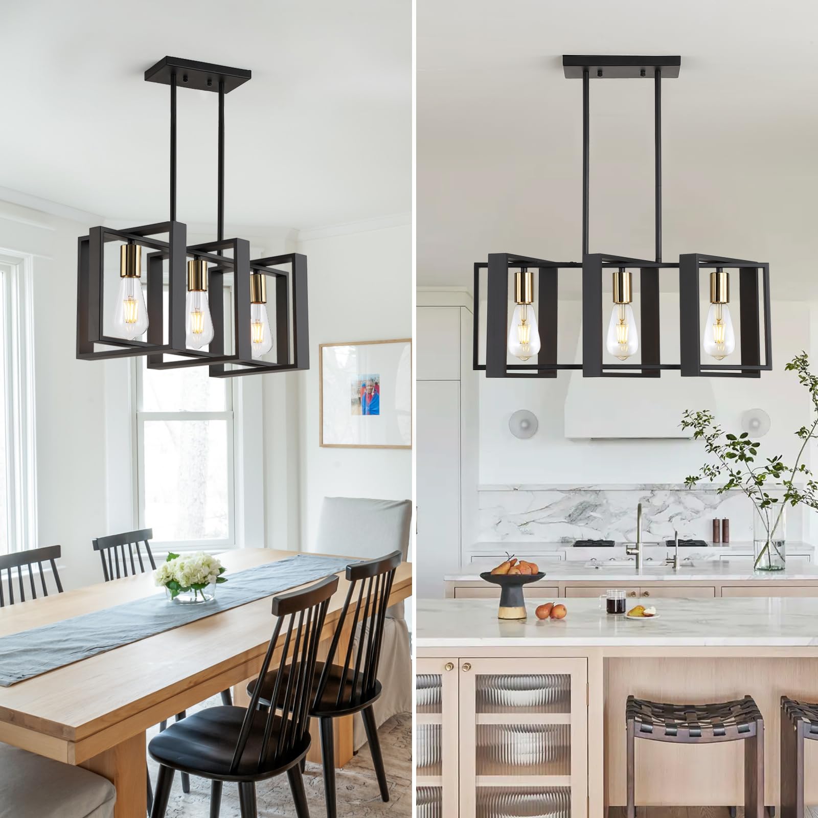 23.6'' Island Lighting,3 Lights Dining Room Chandelier, Linear Kitchen Island Lighting For Pool Table Living Room, Foyer Hallway