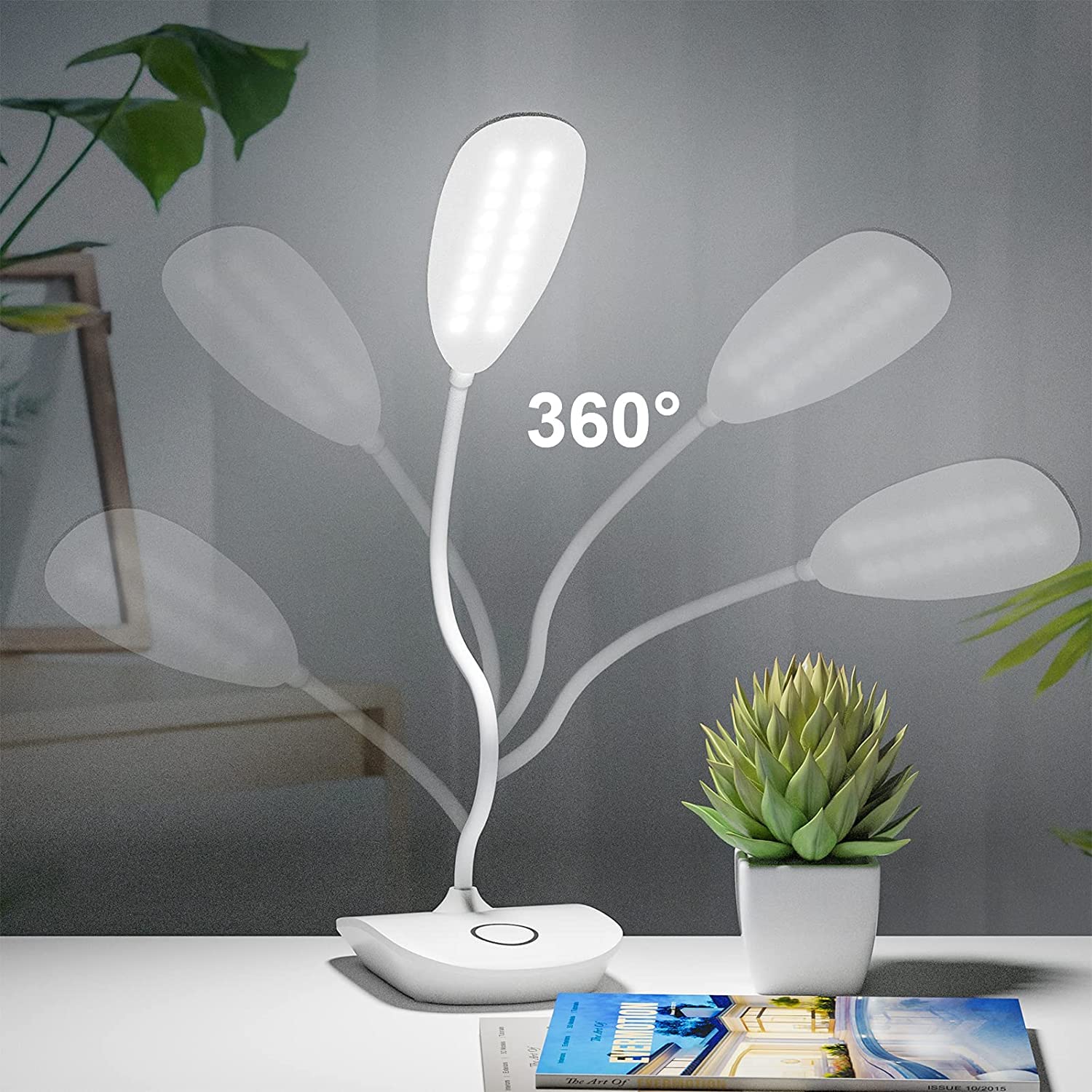 DEEPLITE LED Desk Lamp, 3 Lighting Modes, Touch Control, Portable, 2 Pack, White, Eye Caring, Flexible Gooseneck