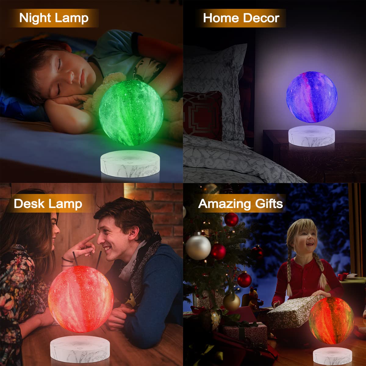 VGAzer Levitating Moon Lamp - 3D Printing LED, 16 Colors, 20 Modes, Marble Base, Model VA1213