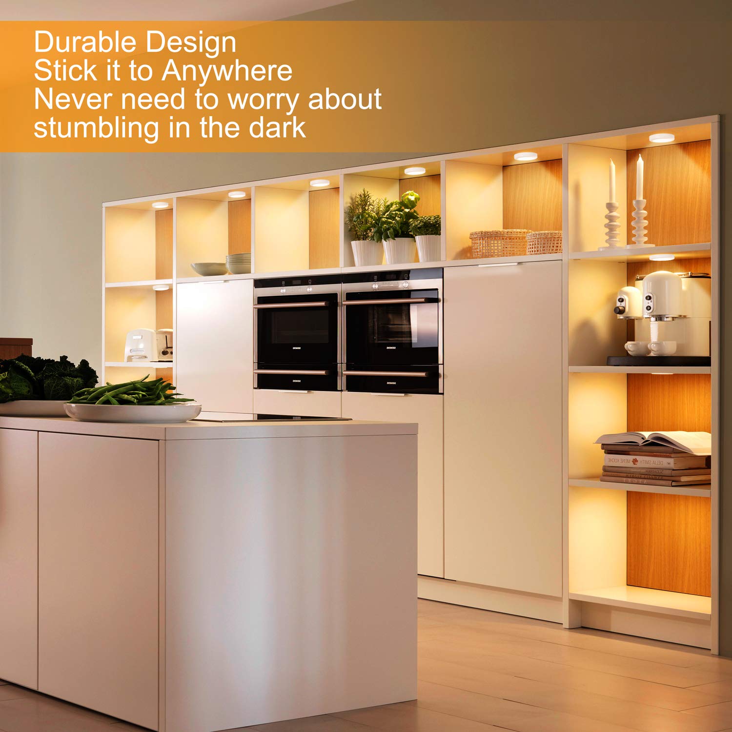 Mlambert Motion Sensor LED Night Light - Cordless Battery-Powered, Stick-on Magnet, Warm White, Safe Lighting for Stairs and Cabinets