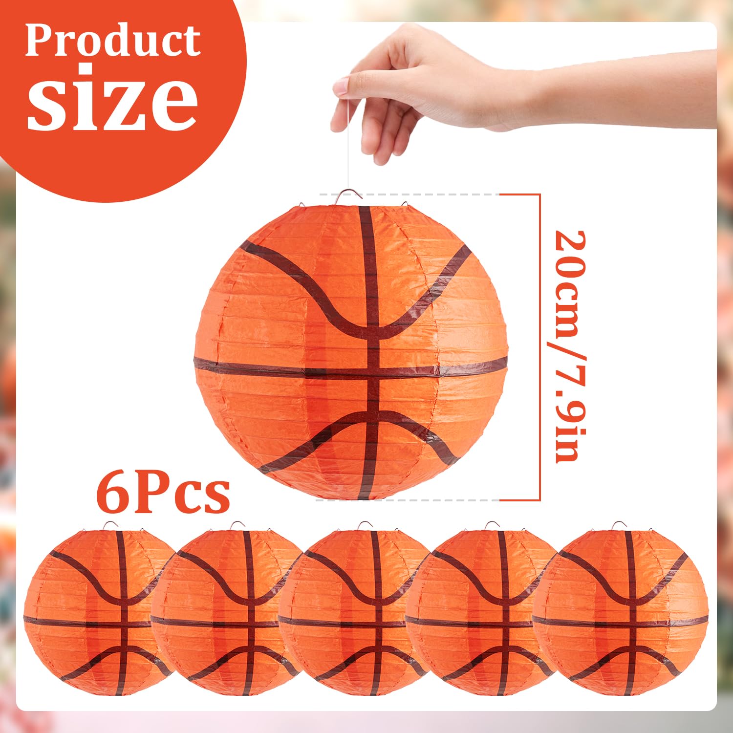 Easy Joy 6 Pcs 8'' Basketball Party Decorations Basketball Lanterns Basketball Paper Lanterns Basketball Hanging Lanterns Creati