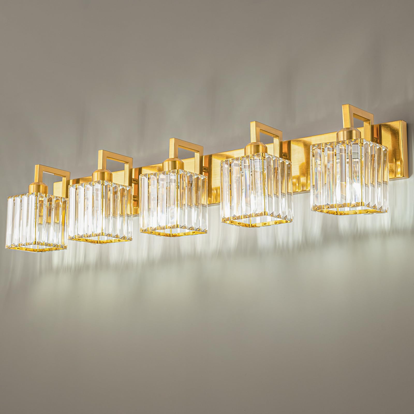 FDPBY Modern Bathroom Vanity Light 5-Lights Chrome Crystal Wall Lamp JW-003 Gold Crooked Metal