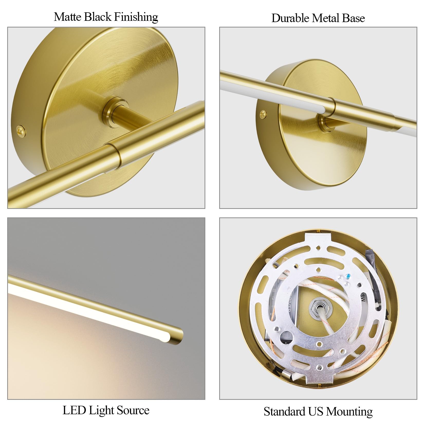 Coinmit 40-Inch Gold Wall Sconces Set of Two, 360° Rotate Modern Metal Vanity Light for Bathroom & Living Room, 30W, 3000K