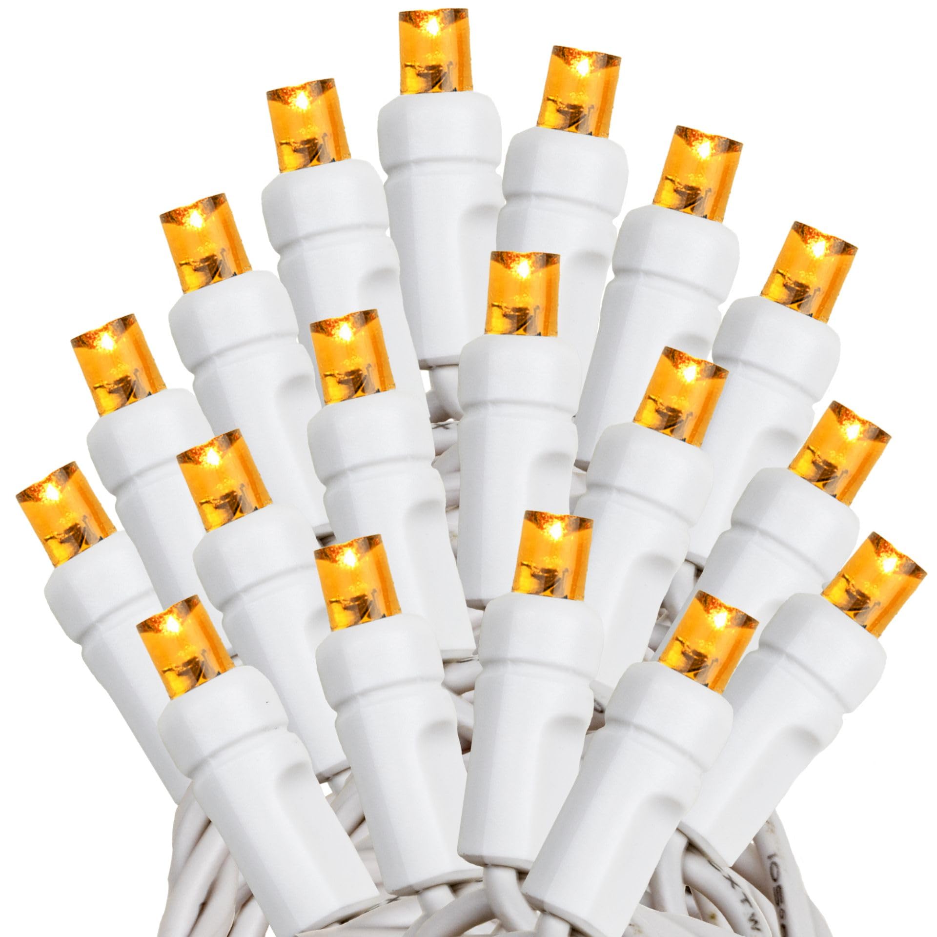 Novelty Lights 25 Feet 50 Light Amber Led Christmas Lights White Wire, Connectable Mini String, Indoor/Outdoor, Commercial Grade