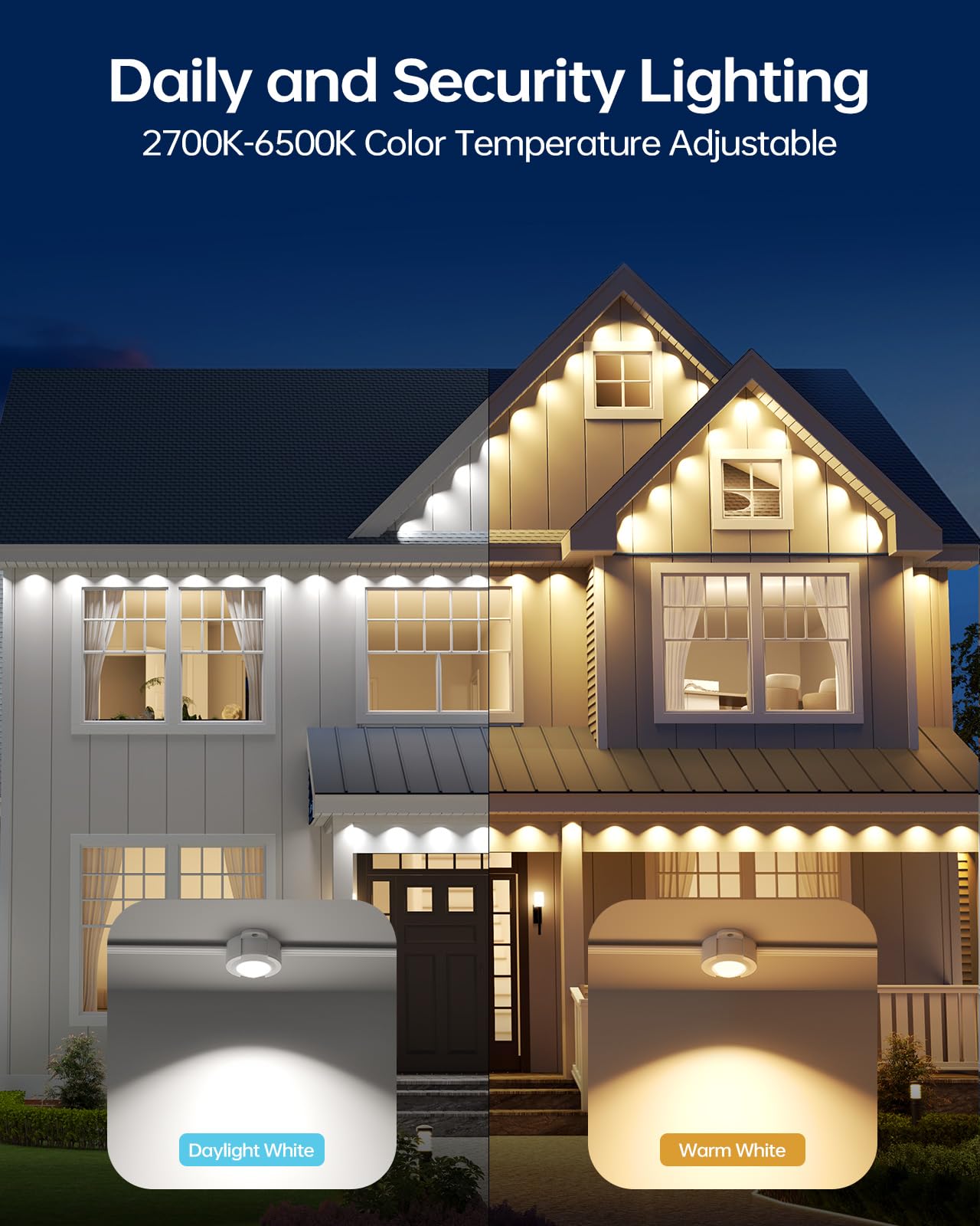ASAHOM AI Permanent Outdoor Lights S107B, 100FT, 72 RGBCW LEDs, White, Cuttable, Extendable to 800FT, Ideal for Outdoor Decor
