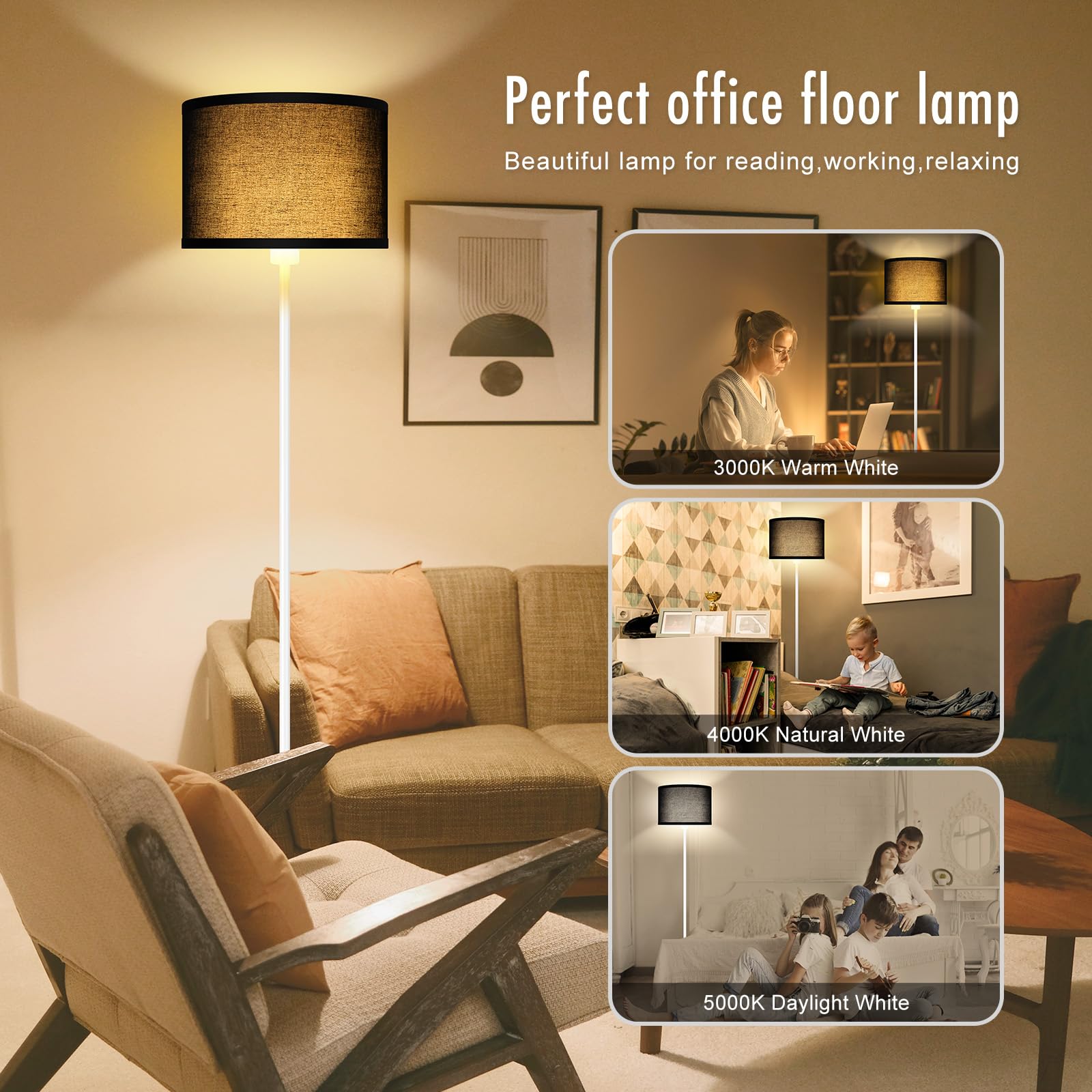 Floor Lamp, Standing Lamps, Simple Floor Lamps For Living Room, Small Stand Up Light With Black Lampshade, 59'' Tall, Foot Switc