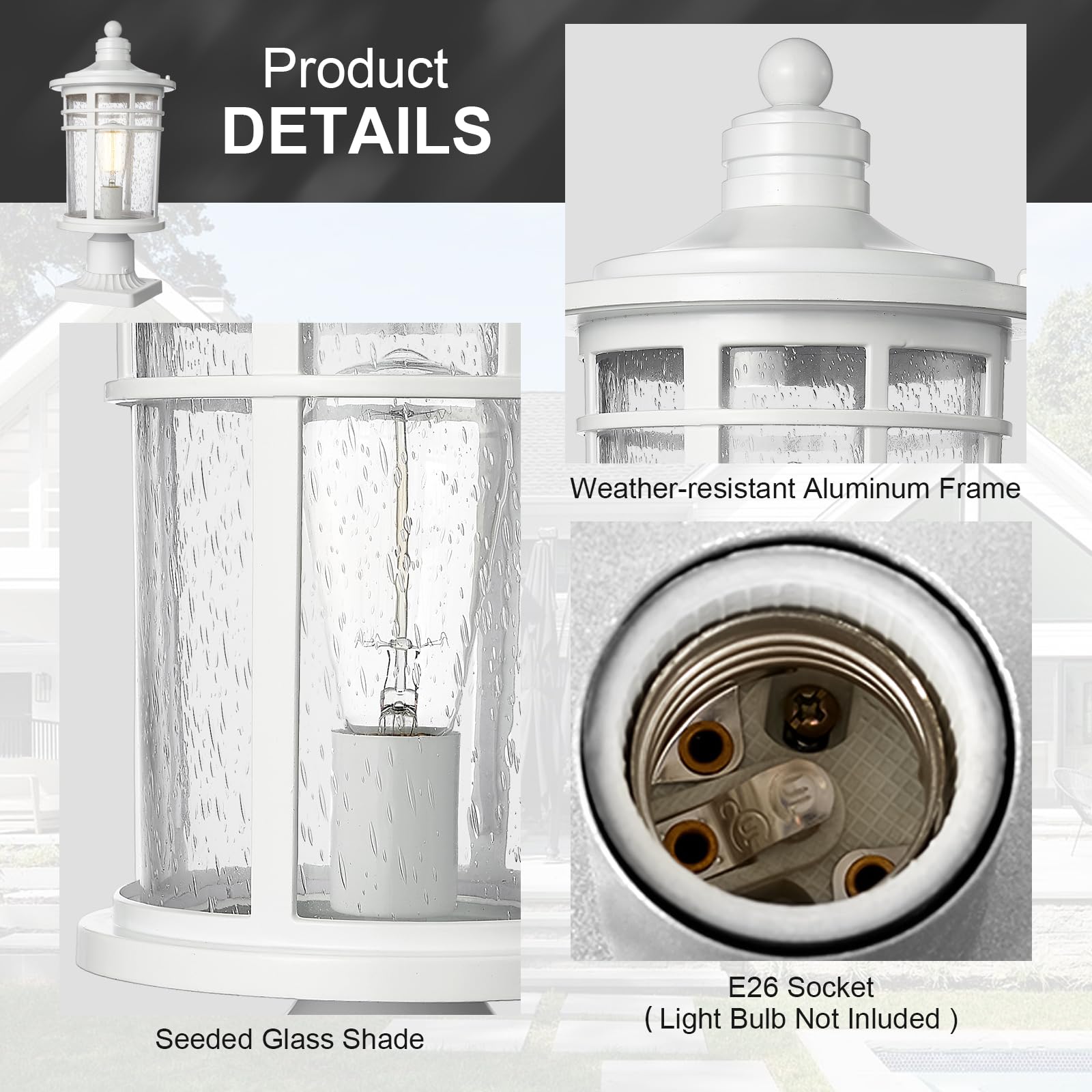 Darkaway Outdoor Post Lights, Waterproof Aluminum Lamp, 17in Large, White, Model 6X20P-M WH, For Patio and Yard