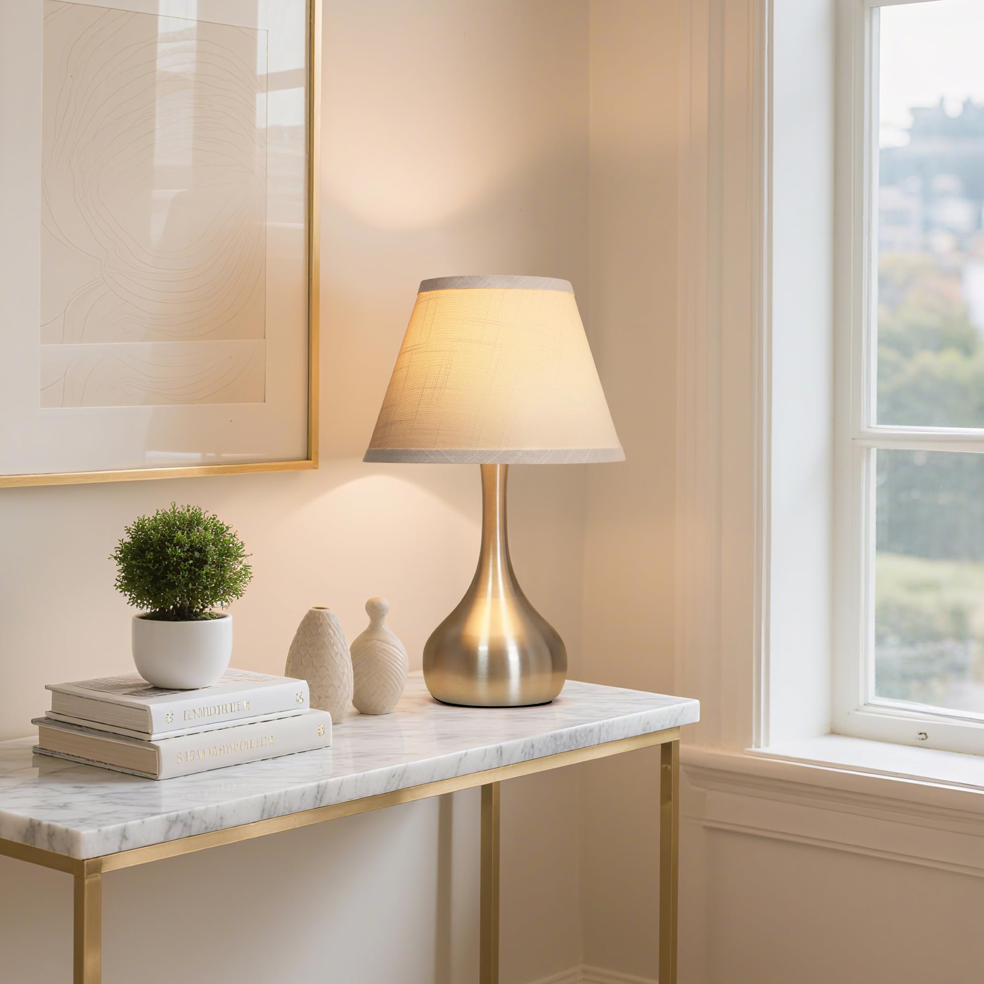 PARTPHONER Touch Table Lamp Set of 2, 3-Way Dimmable, Metal, Nickel, 17” Modern Design, Includes Bulb, Ideal for Bedroom and Office