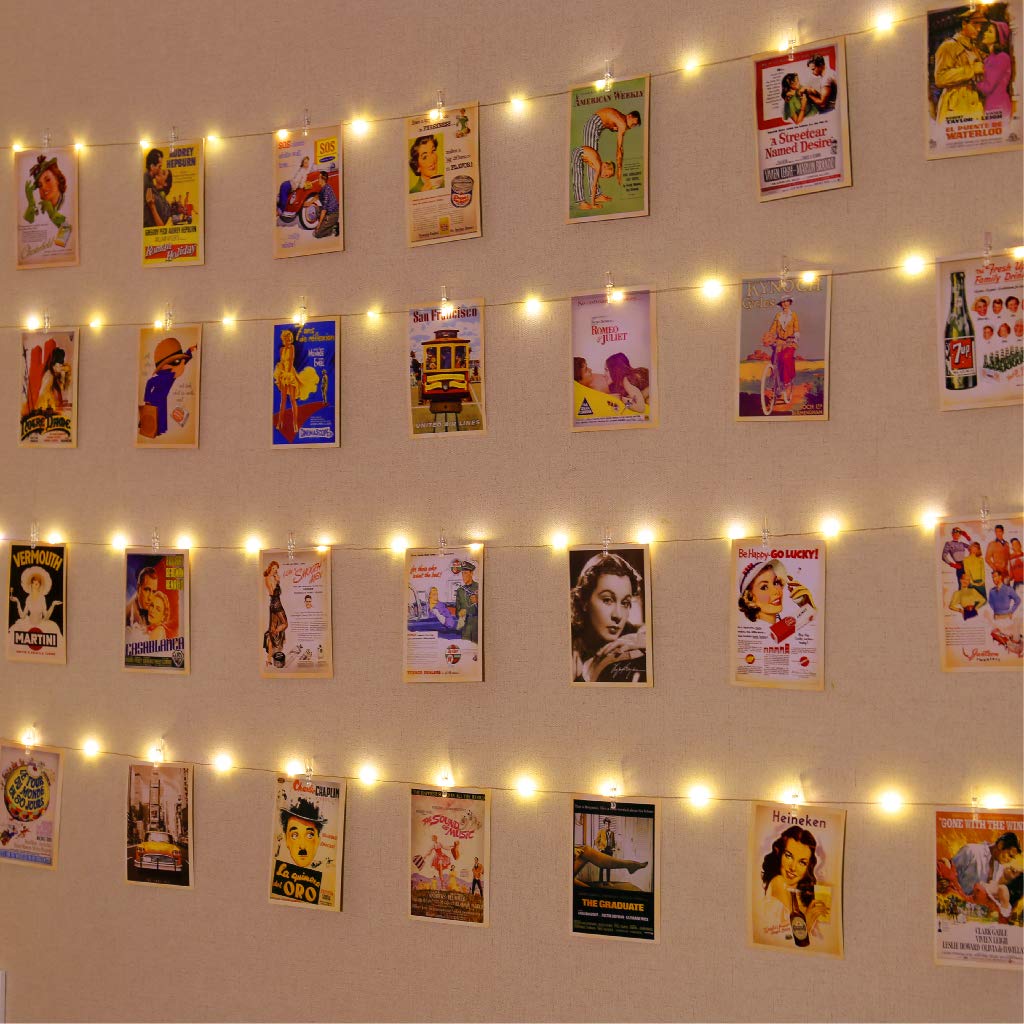 HXWEIYE Photo Clips String Light, 33Ft 100LEDs, Warm White, Timer & 8 Modes, Model HY100150-120, Battery Powered with 52 Clips & 
