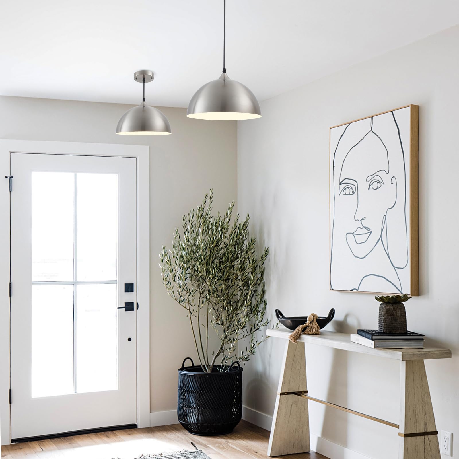 Sesiment Brushed Nickel Kitchen Pendant Light 11.8Inches 2 Packs,Farmhouse Pendant Light,Dome Pendant Light,Pendant Lights Kitch