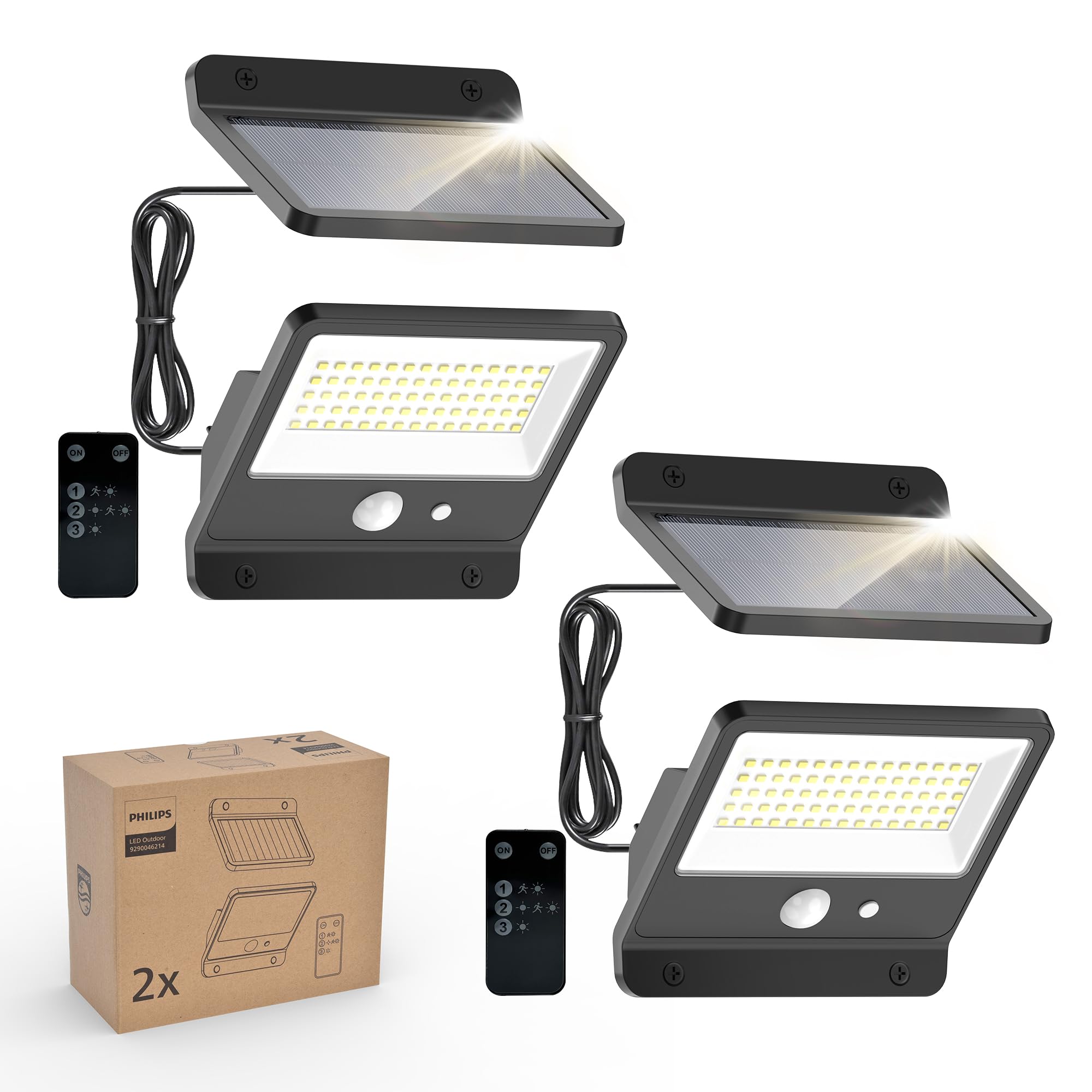 Philips Solar Security Light LED 6500K, Outdoor Flood Light, PIR Motion Sensor, Remote Control, IP65 Waterproof, Black, Model 6918002330