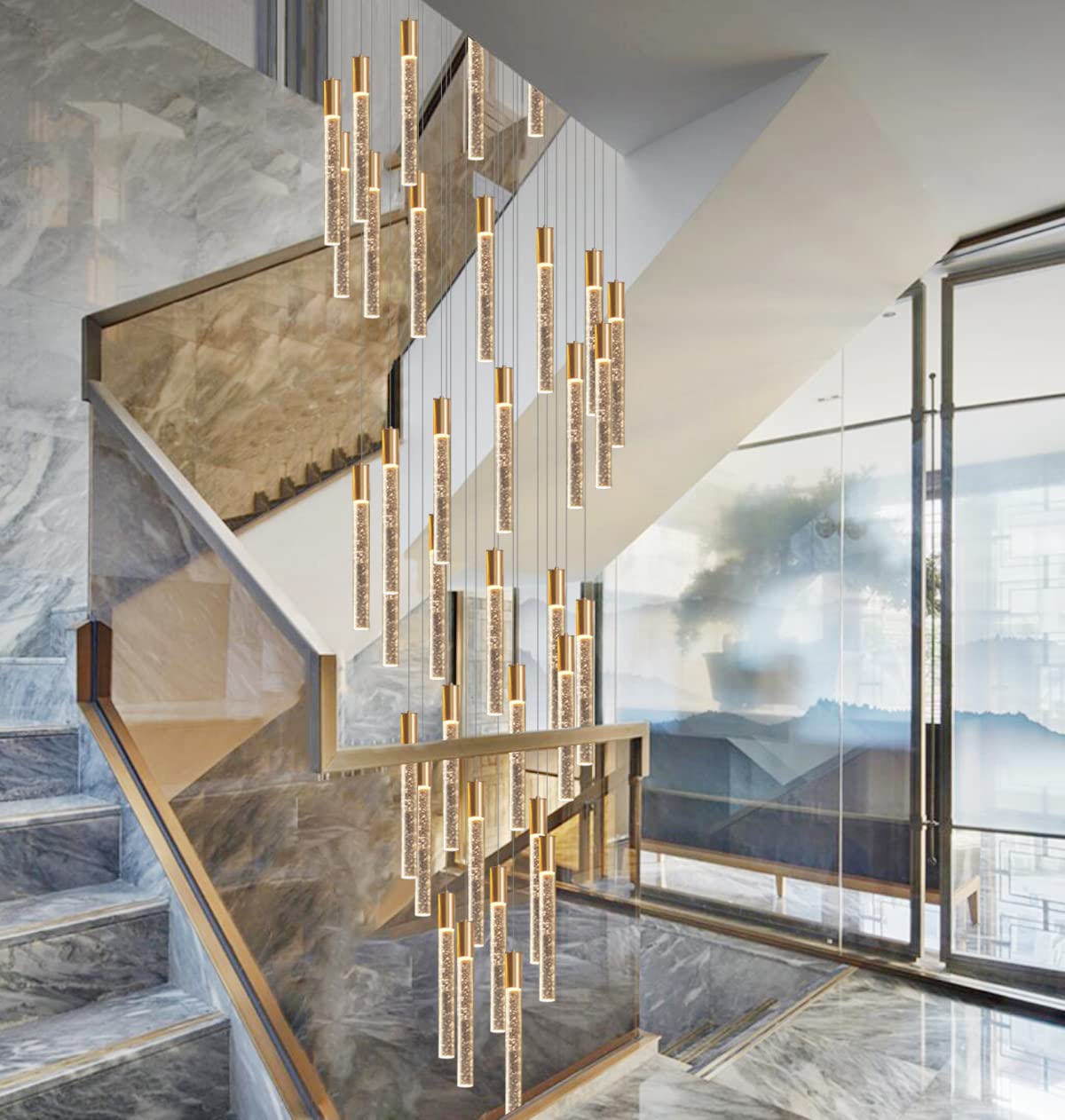 HAIXIANG Chandelier for Living Room Entryway, Dimmable Pendant Lighting, 36 Lights, Gold, Model MMQ3810-36tou-Gold
