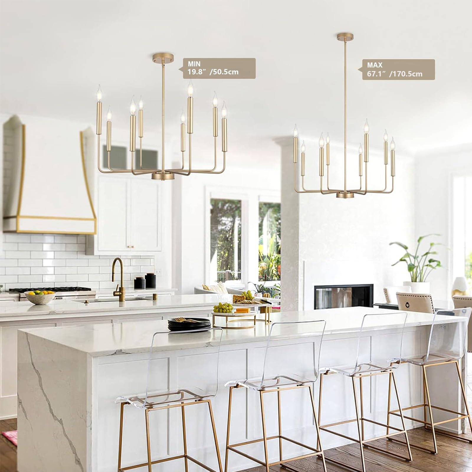 Woknos Modern Gold Farmhouse Chandeliers, 8-Light Industrial Metal Chandelier Lighting, Classic Candle Hanging Pendant Light Fix