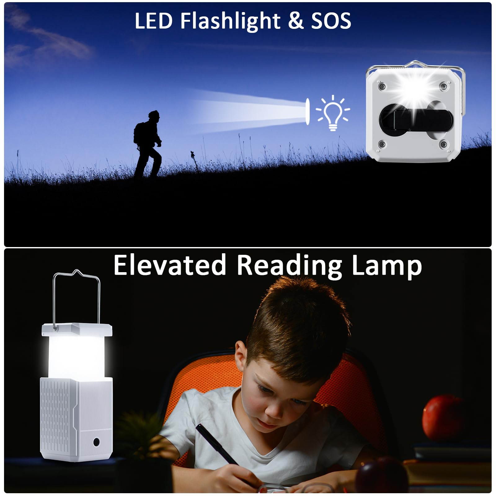 Camping Lantern Rechargeable, Hand Crank & Solar Camping Lights with USB Output, Tent Lights for Camping, Portable Camp Lamp, Ca