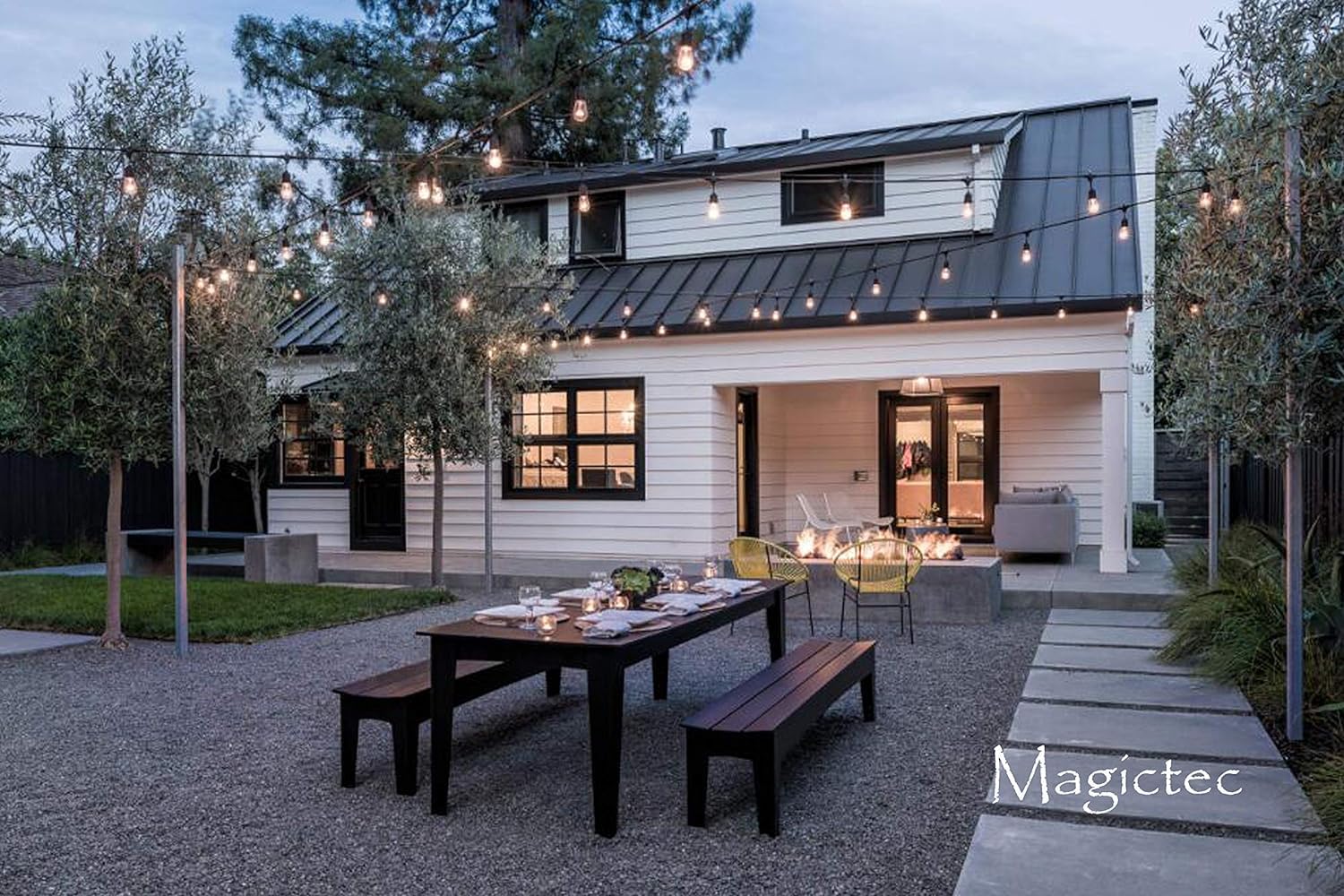 Magictec LED Shatterproof String Lights, 48FT Black Weatherproof Cord, Warm White, 15 Hanging Sockets, Model MT-S141