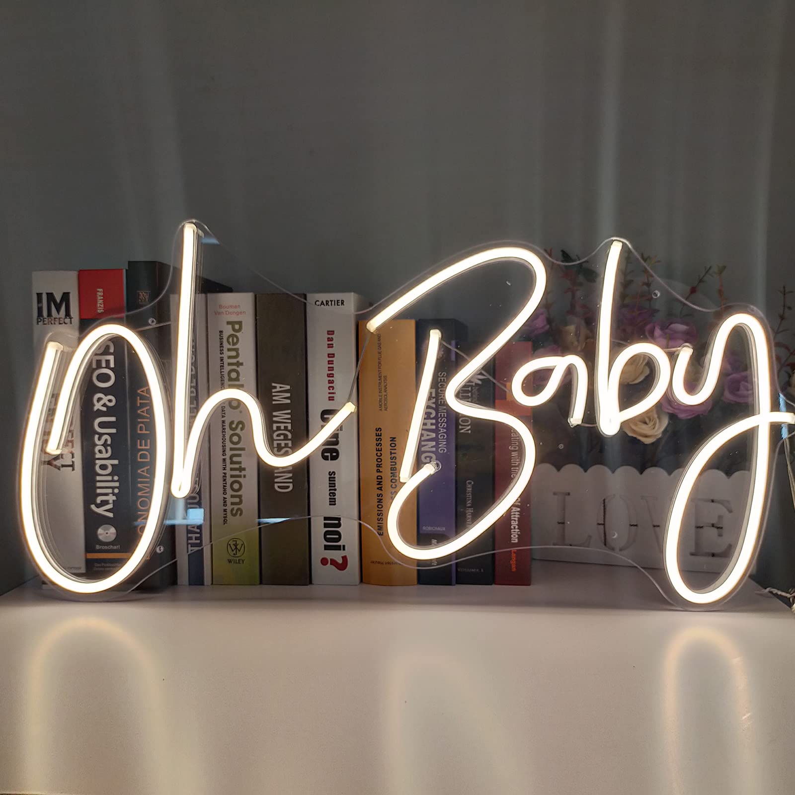 Oh Baby Neon Sign for Wall Decor, with Dimmable Switch, Reusable Neon Light Sign for Baby Shower Decorations, Birthday Party, We