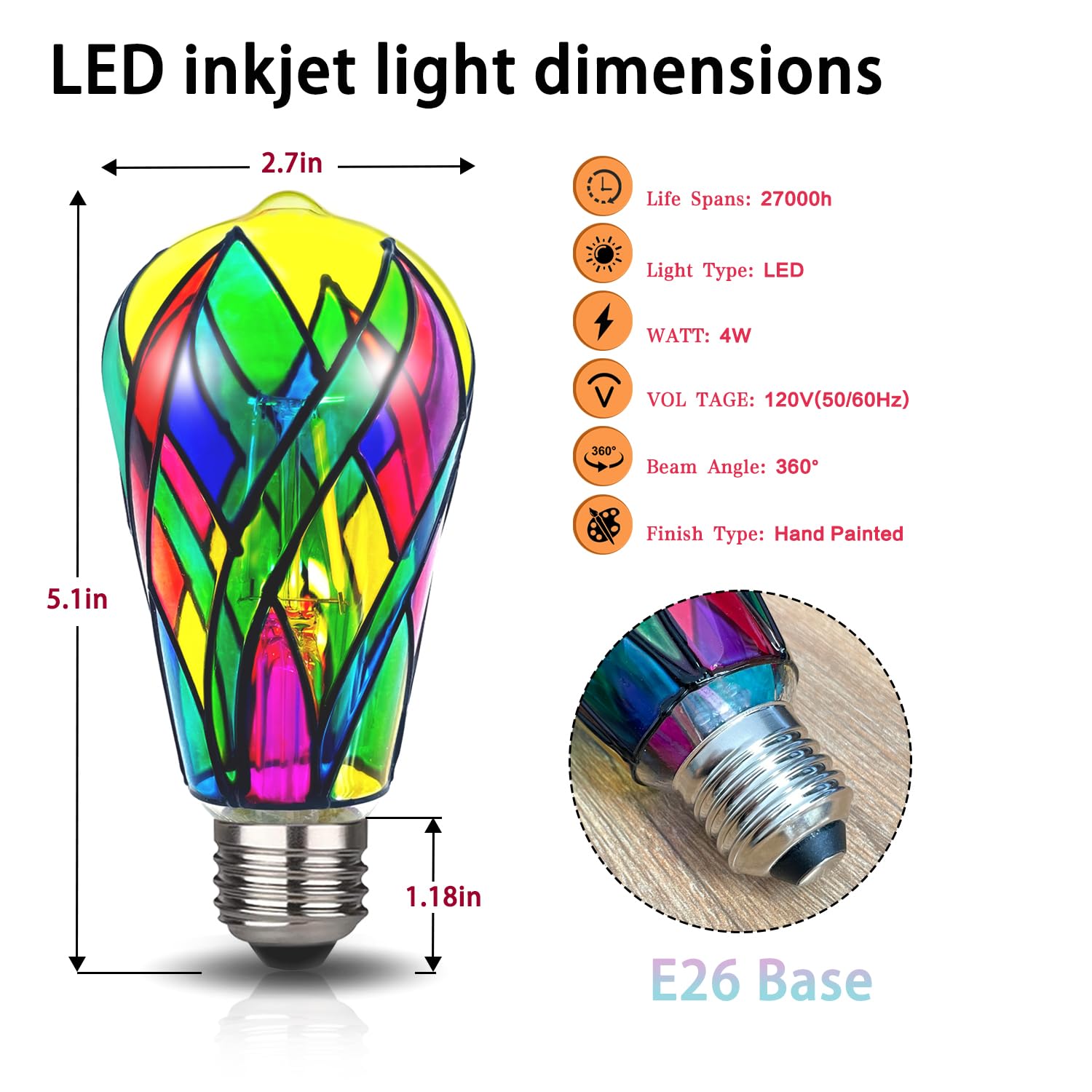 Aygrochy Led Stained Glass Light Bulb Led Bulbs,4W E26 Base St19 Led Colored Light Bulb Stained Glass Bulb,For Decoration,Party,
