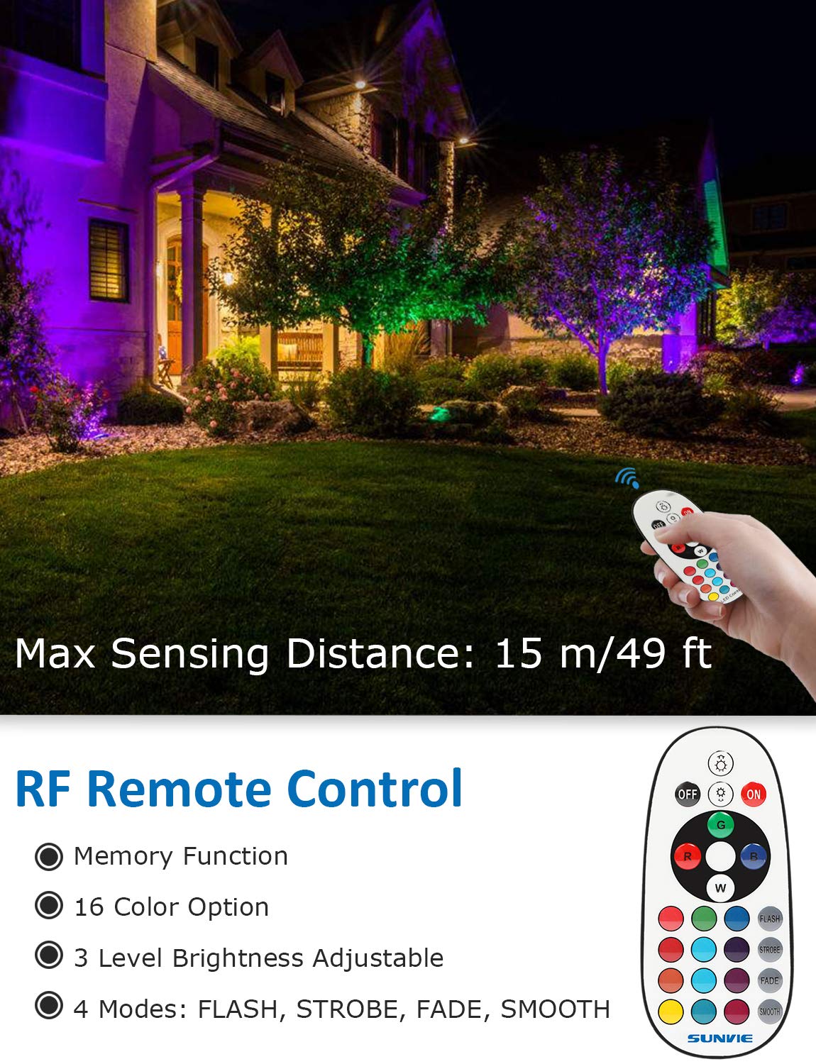 SUNVIE RGBW Low Voltage Landscape Lights, 24 Pack, 12W LED Color Changing, Black, Waterproof Outdoor Spotlight, Model 603977462774