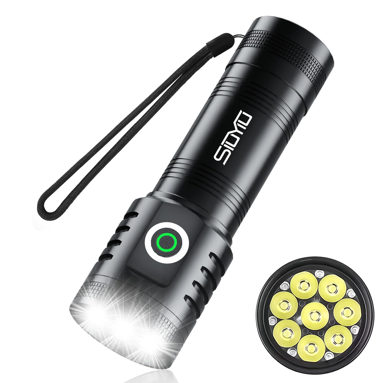 Siuyiu 2600Lumens Tactical Flashlight USB-C Rechargeable, Super Bright Flashlight, LED Flashlights High Lumens, with 5 Modes & I