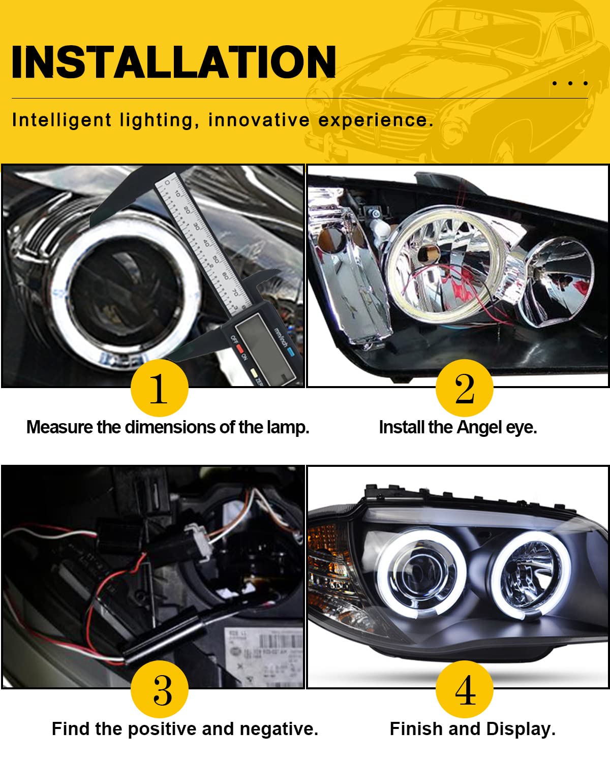 Qasim 1-Pair White 70Mm 60Smd Cob Led Halo Ring Angel Eyes Led Car Headlight With Lampshade Cover 12V 24V Dc