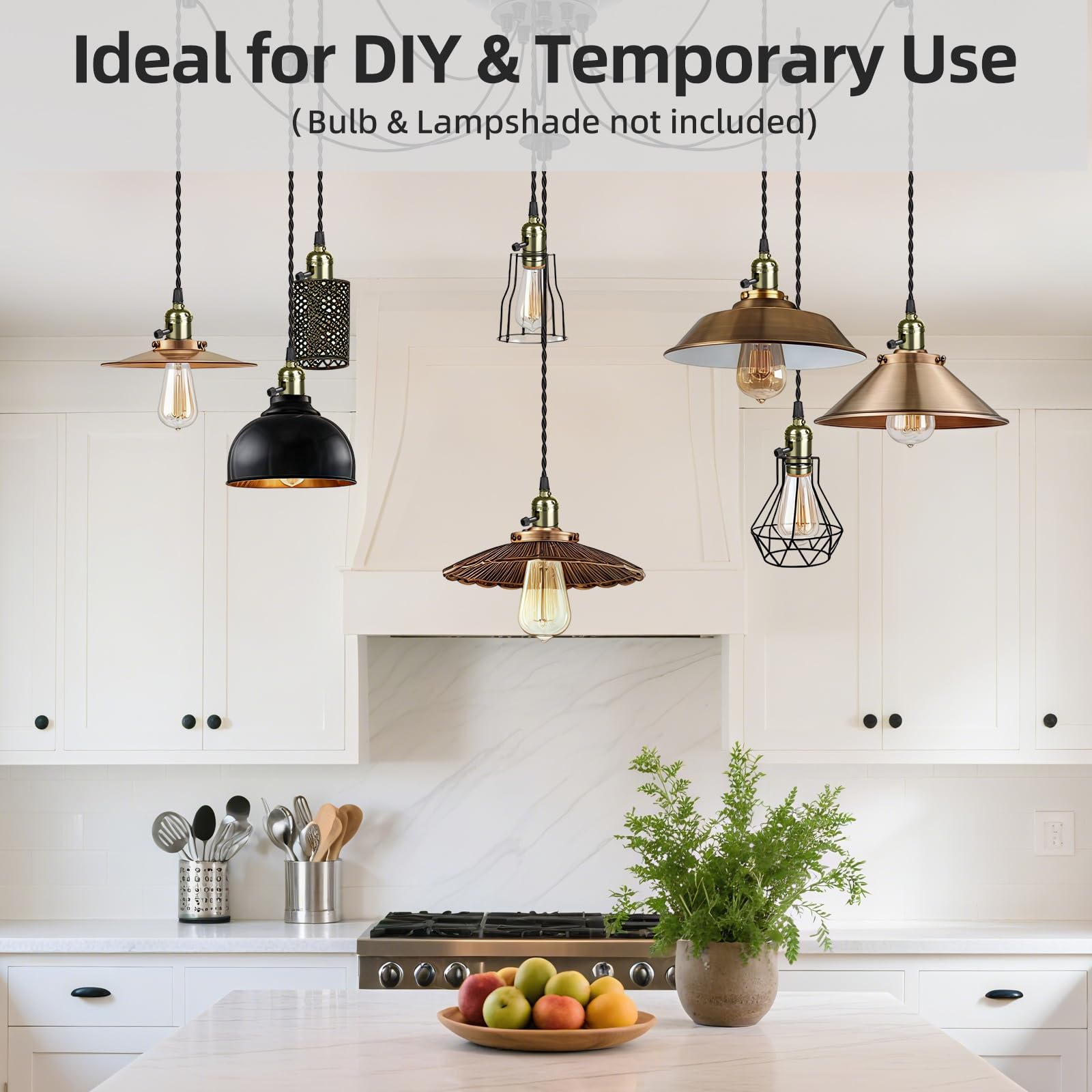 Aokpsrt Vintage Plug-in Pendant Light Kit, 4 E26/E27 Sockets, Metal, Bronze, JD-120, DIY Industrial Lighting for Living Room & Patio