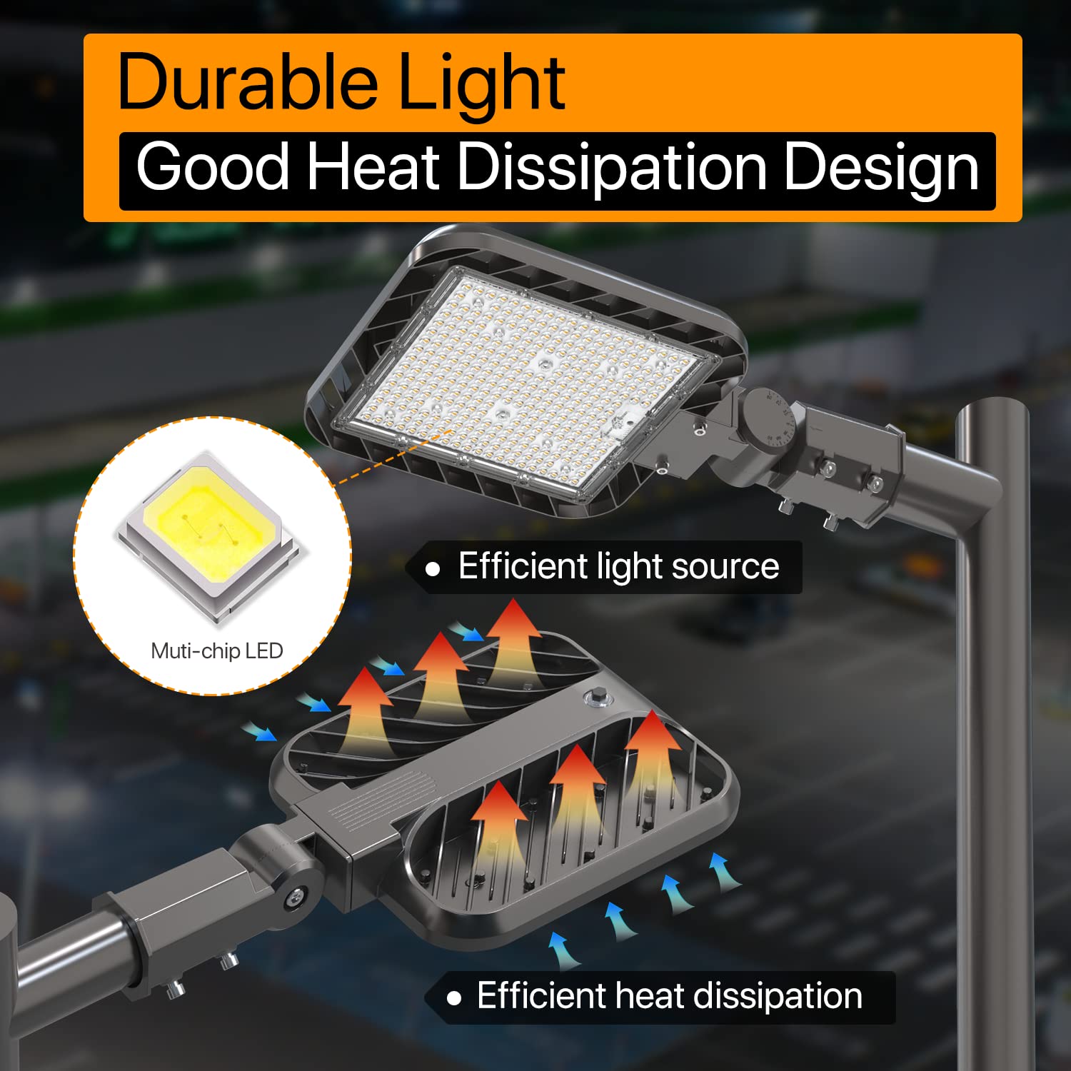 Demilare 150W Parking Lot Light Quick Installation 22500Lm Led Street Lights Slip Fitter Mount With Dusk To Dawn Photocell 100-277V 5000K Pole Light Waterproof Commercial Area Lighting For Gym, Yard