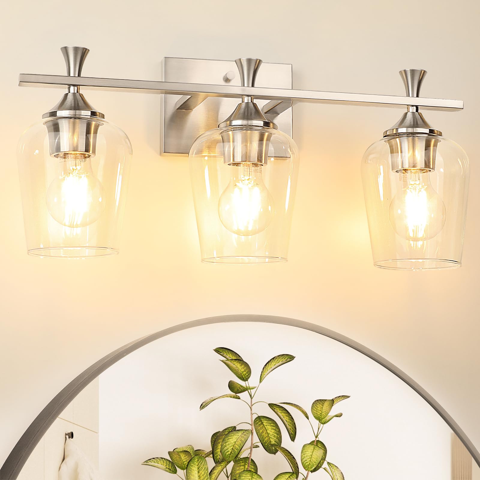Benaep Chrome Bathroom Vanity Light Fixture, 3-Light Modern Sconce, Glass, Silver, Model: Best Home Finds Flash Deals