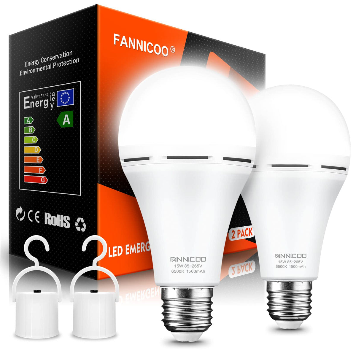 Fannicoo Rechargeable Emergency Light Bulbs Led Bulbs 1500Mah Battery Backup For Power Outage 15W 80W Equivalent 6500K Light Bul
