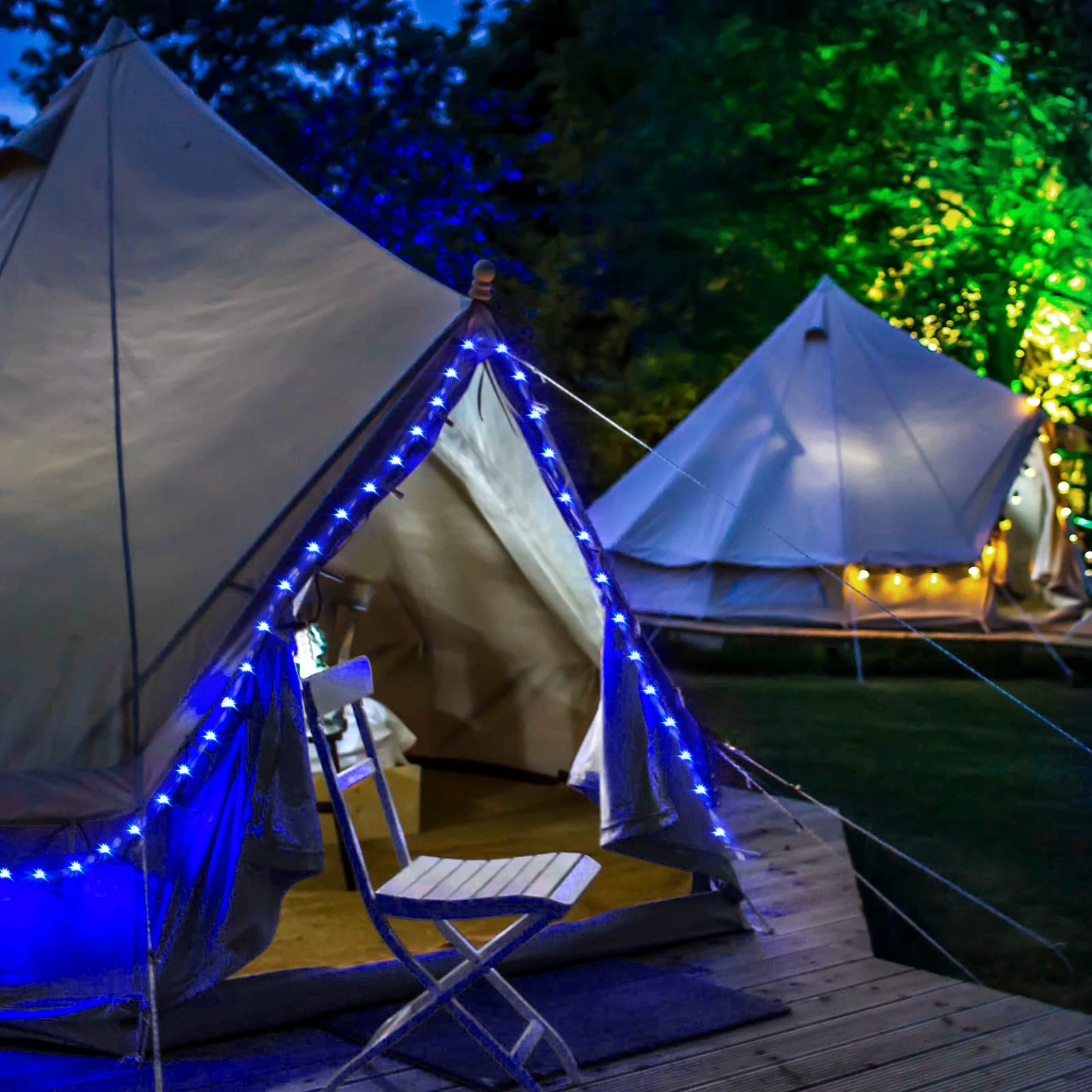 Potive 200 Led Blue Solar Rope Lights, Waterproof Outdoor Decor With 8 Modes, 66Ft (2 Pack)