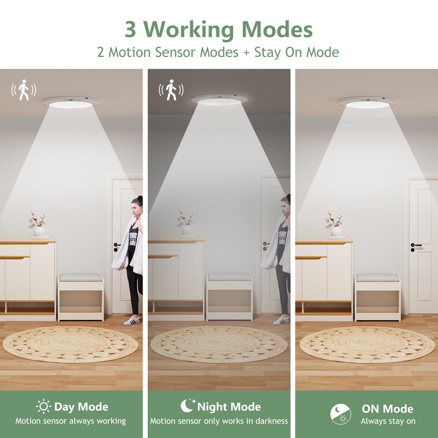 Awanber USB Rechargeable Motion Sensor Ceiling Light, Battery Operated Magnetic Closet Light with Remote 5 Color Temperatures Di