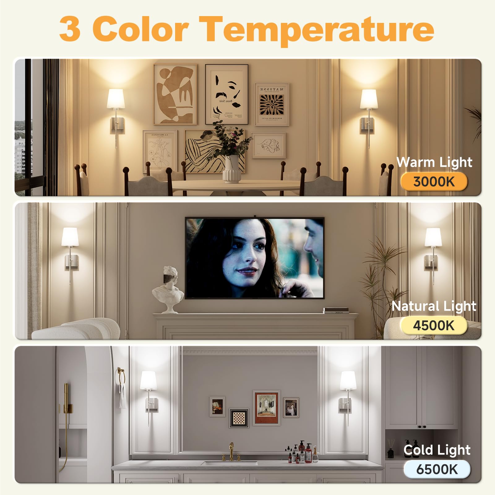 Jofios Battery Operated Wall Sconce Set Of 2, Rechargeable Wall Lights With 5200 Mah Detachable Bulbs And Fabric Shade, 7 Color