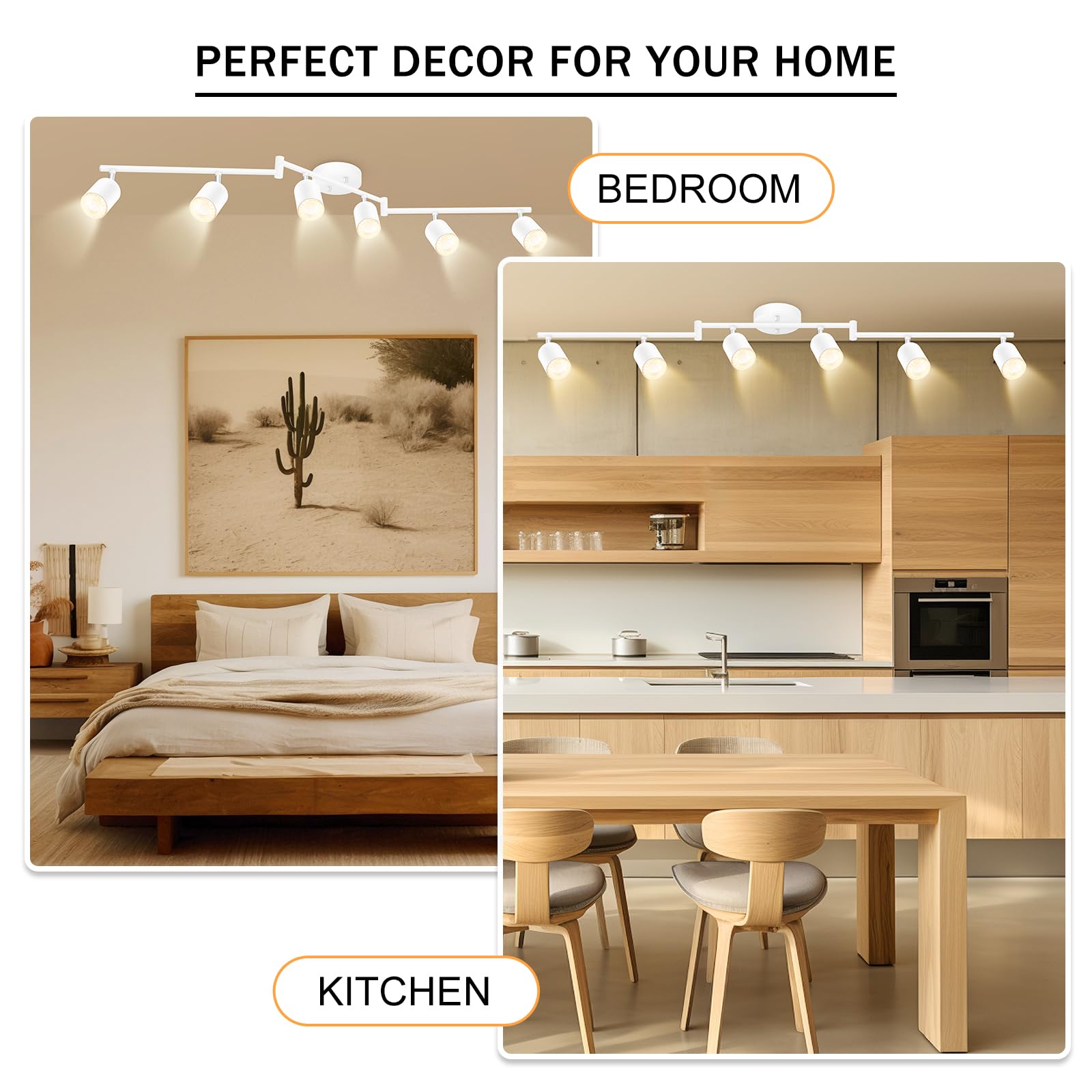 Boostarea Led 6 Light Track Lighting Kit, White 6 Way Ceiling Spot Lighting, Flexibly Rotatable Light Head For Kitchen, Living R