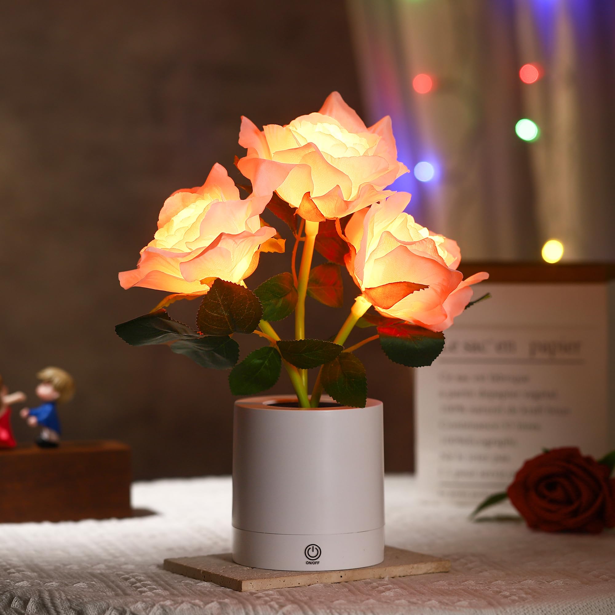 WSYEAR LED Rose Flower Lamp - Battery Operated, Cordless Touch Night Light, Pink Rose, Home Decor, Model: wsyear