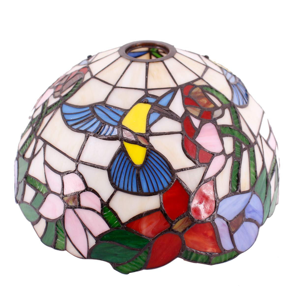 WERFACTORY Tiffany Lamp Shade Replacement, 12x12x6 Inch, Cream Amber Stained Glass, Hummingbird Style S101 Series