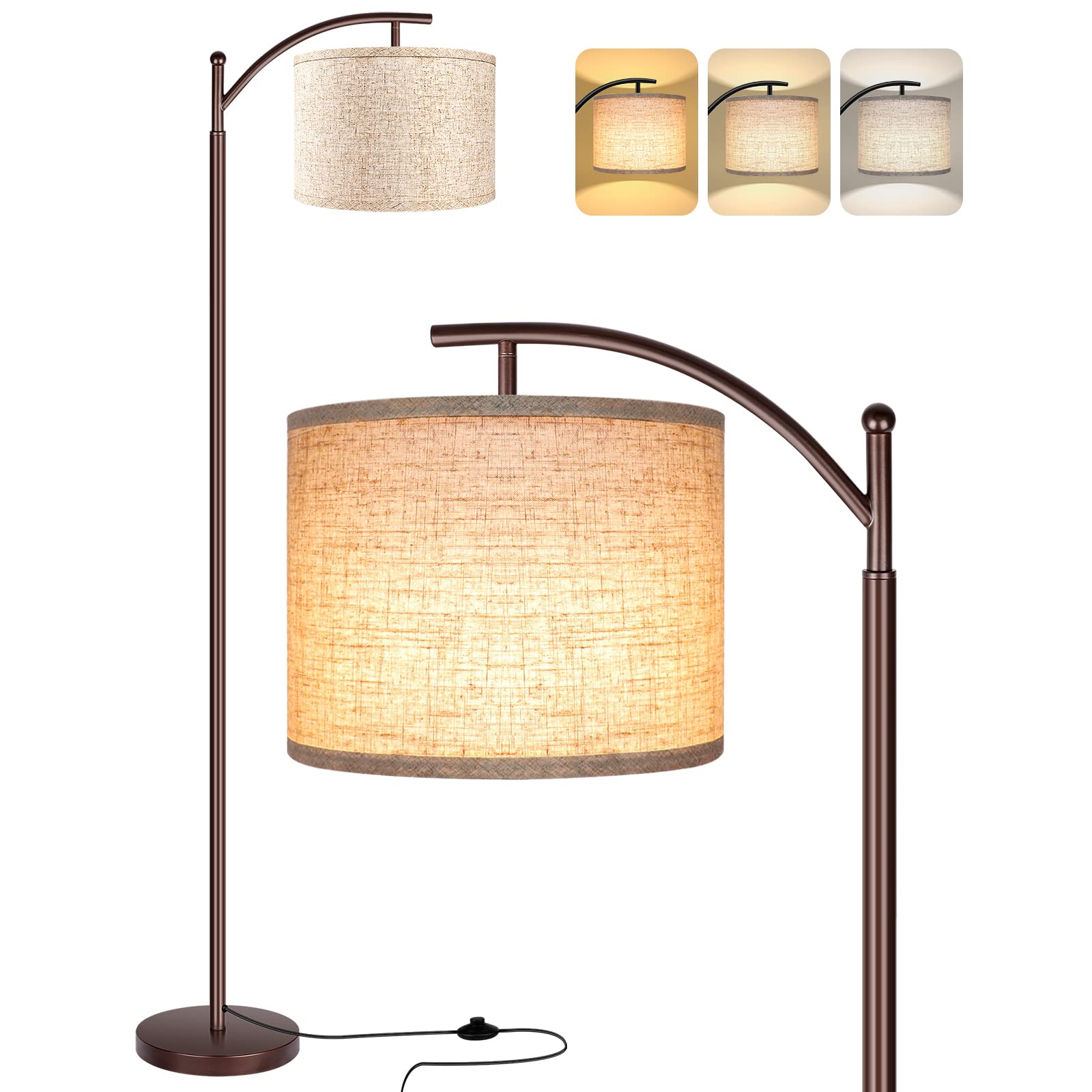Rottogoon Floor Lamp For Living Room, Led Tall Industrial Standing Lamp Reading For Bedroom, Office (9W Led Bulb, Beige Lampshad