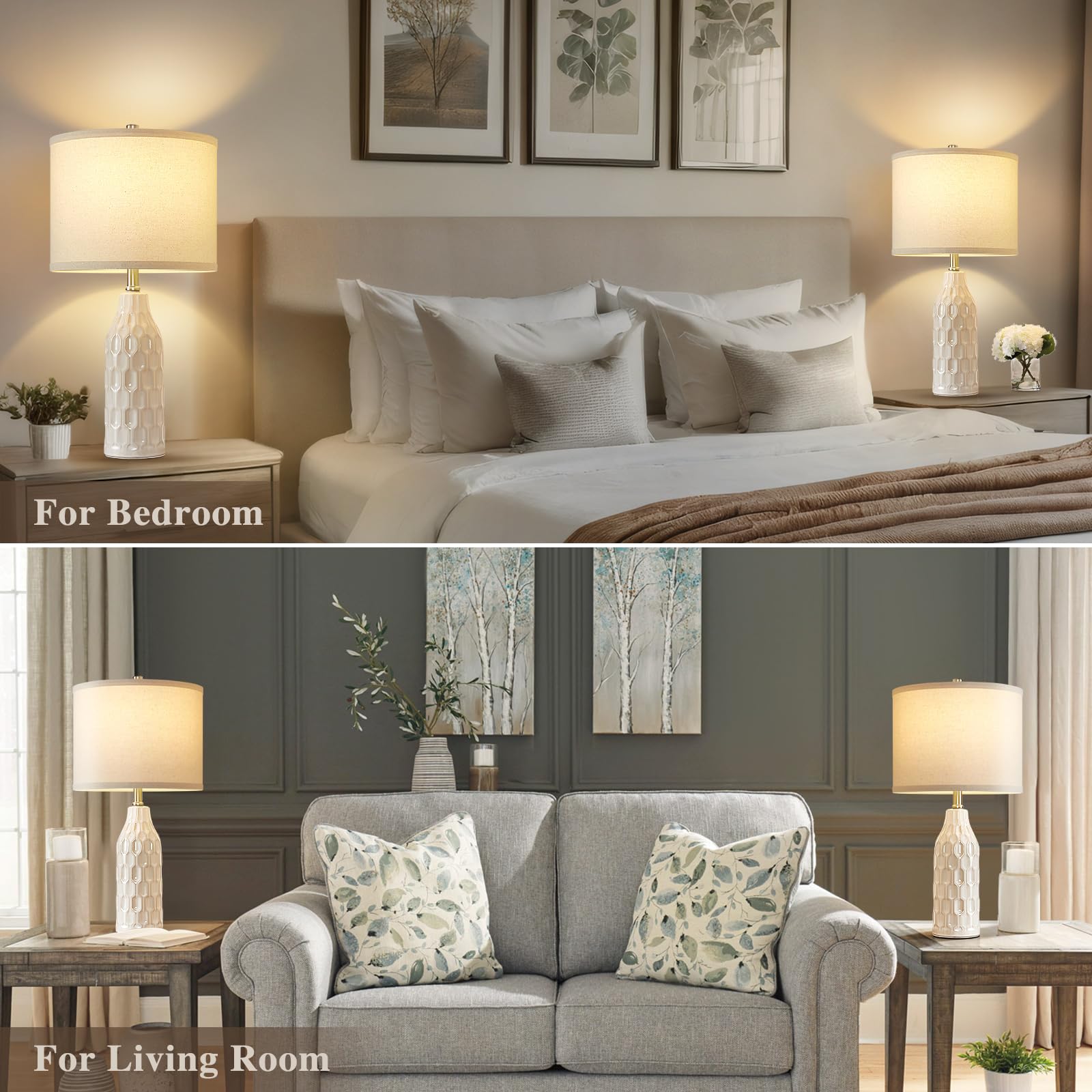 Luvkczc Ceramic Table Lamps Set of 2 - 24.8in Height, 3 Color Temperatures, Bulbs Included, Cream