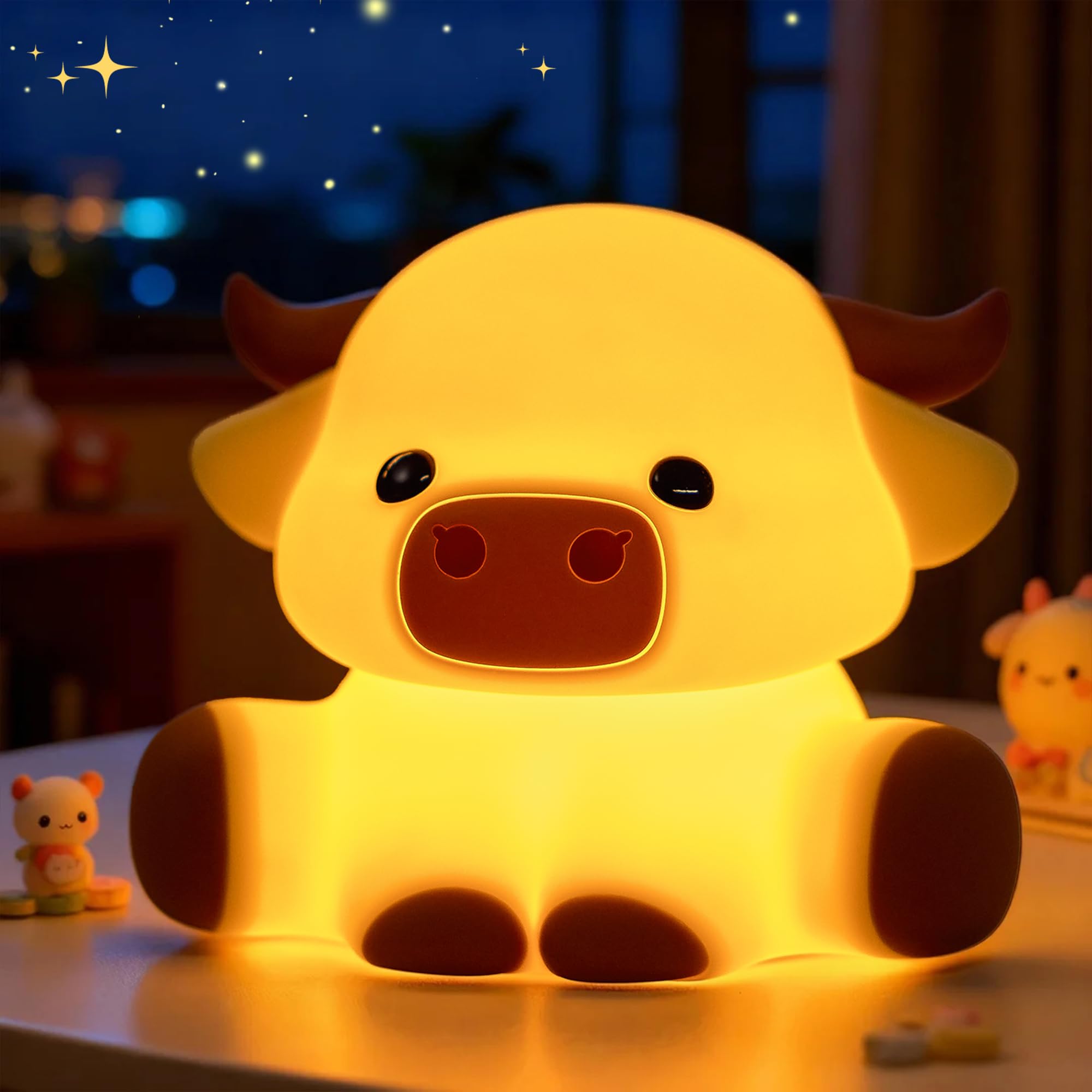 Okiyid Highland Cow Lamp  Dimmable Silicone Touch Night Light  Soft Glow Bedside Lamp For Bedroom Or Desk Decor  Highland Cow Gifts  Usb Powered With Gentle Illumination