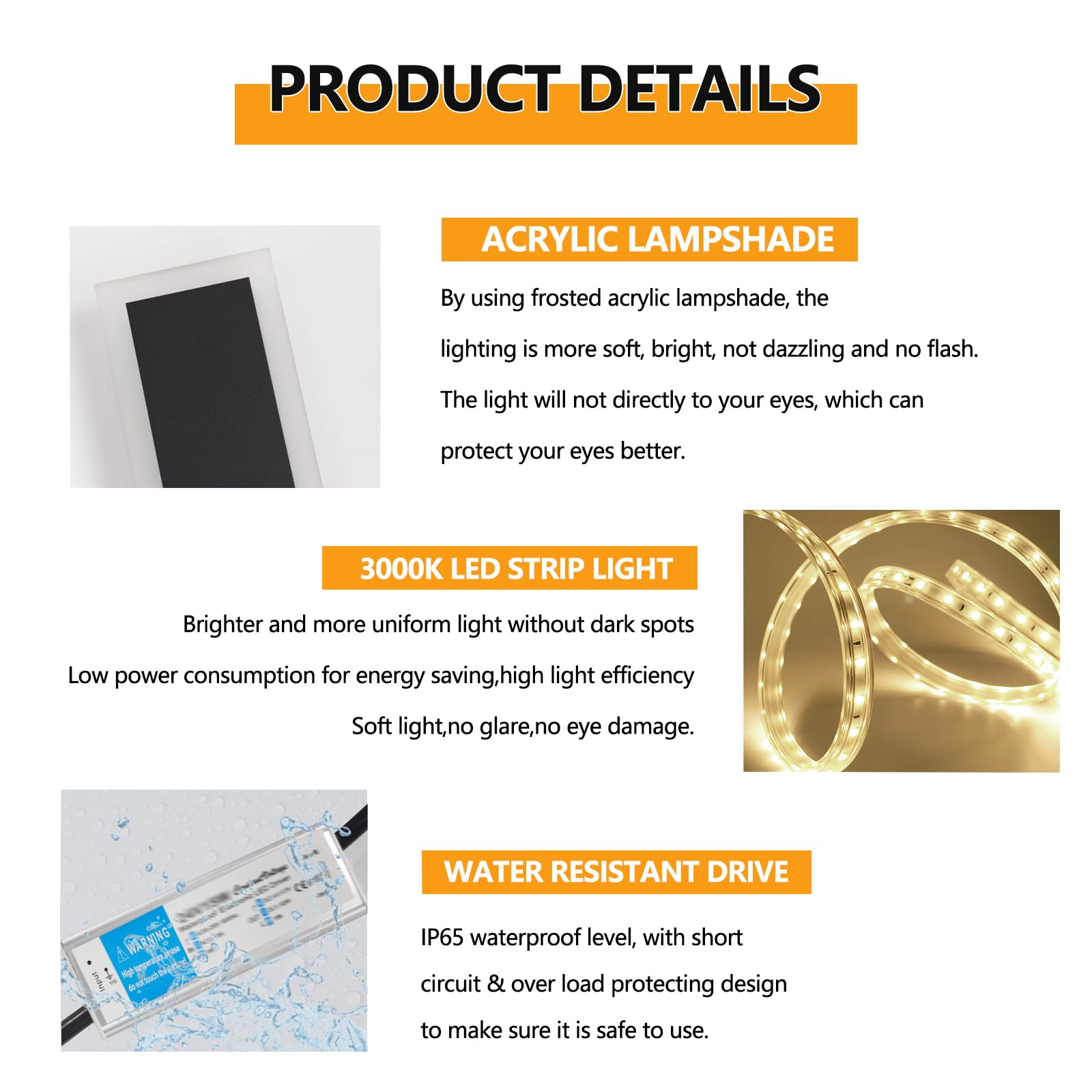 Yaowszm 12W Outdoor Wall Light 3000K-6000K Black Acrylic Sconce Ip65 For Porch Patio Garden